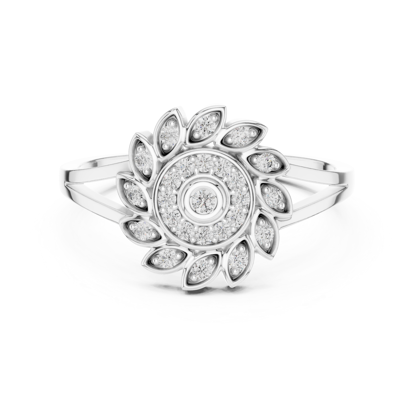  White Gold Petal Halo Statement Ring Front View