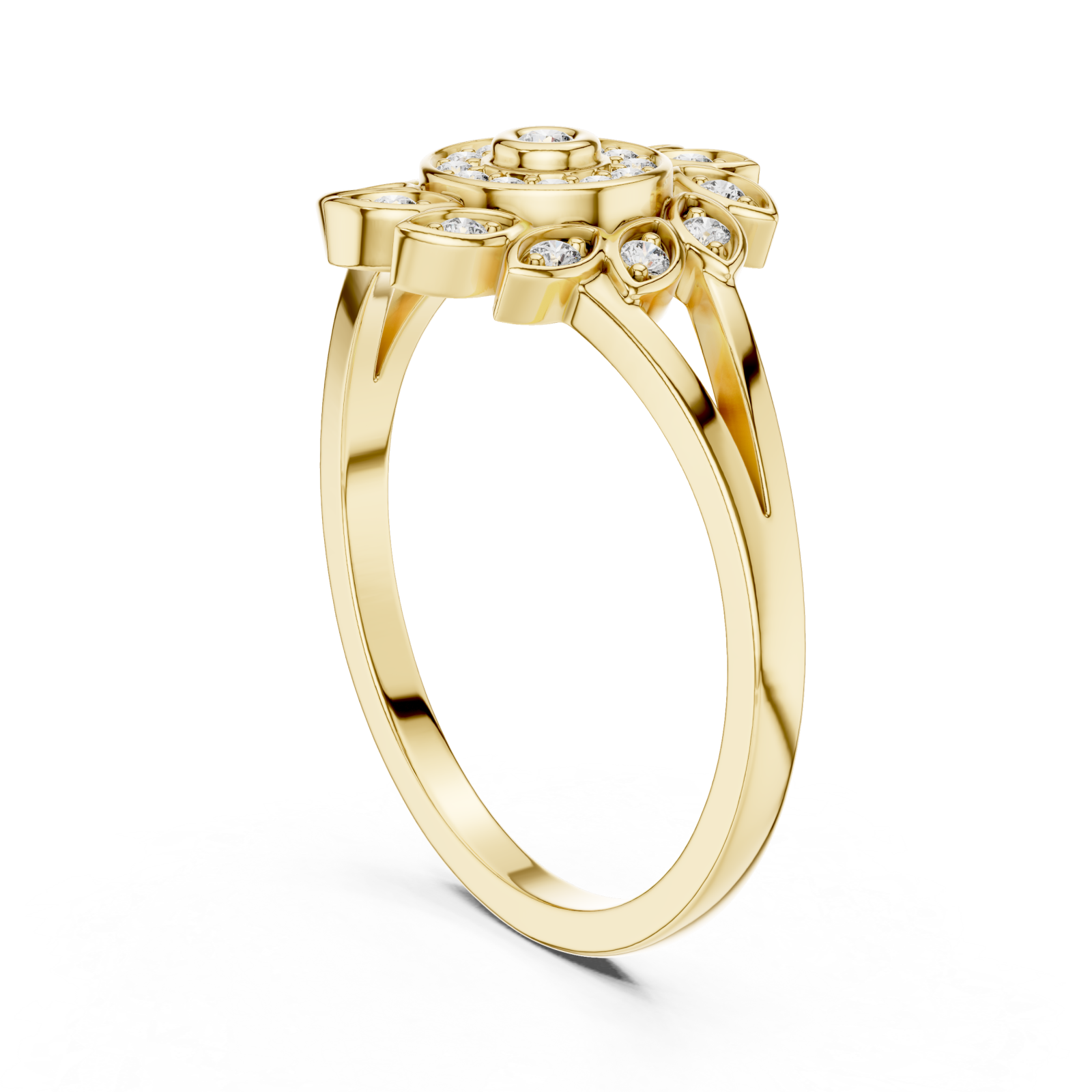  Gold Petal Halo Statement Ring Left View