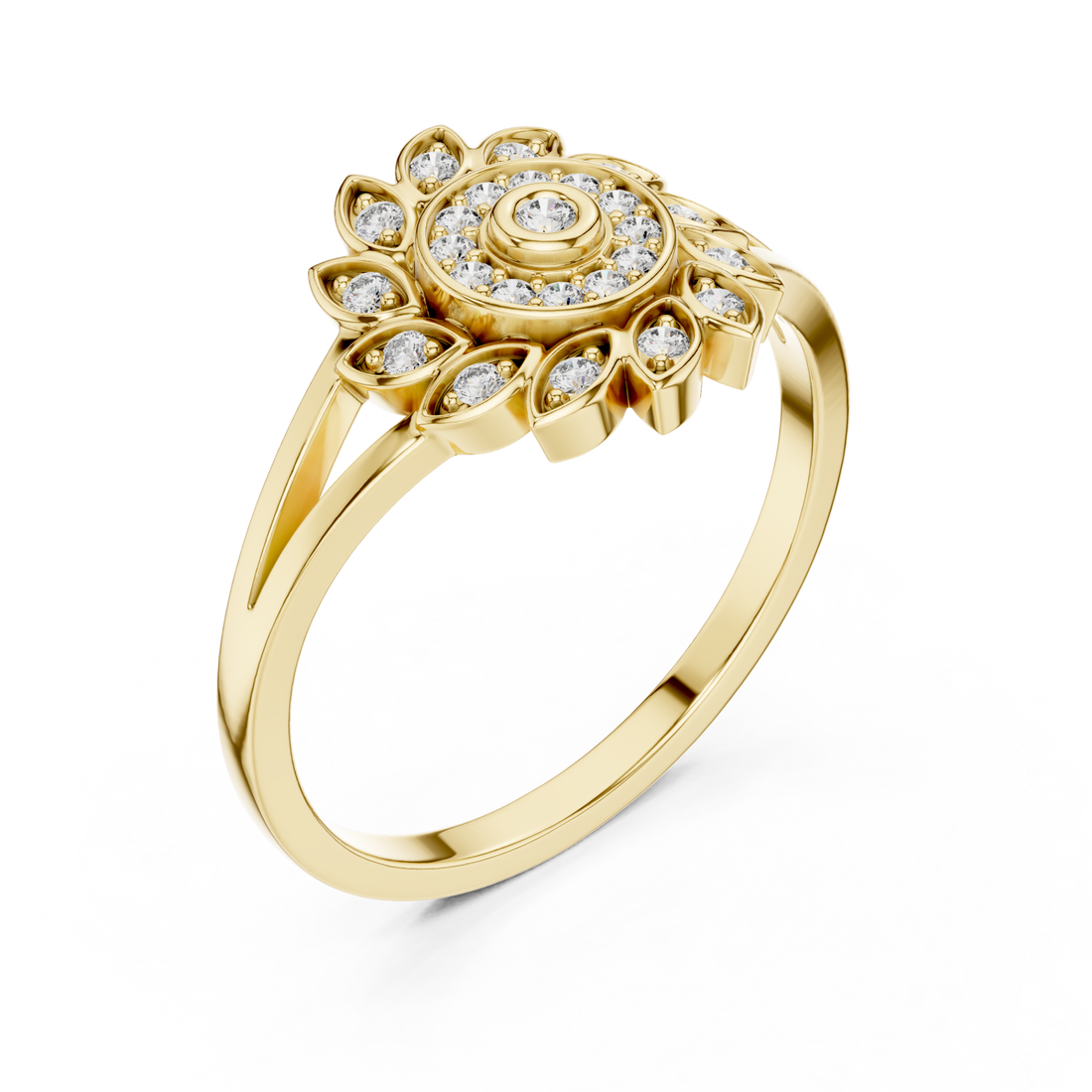 Gold Petal Halo Statement Ring Right View