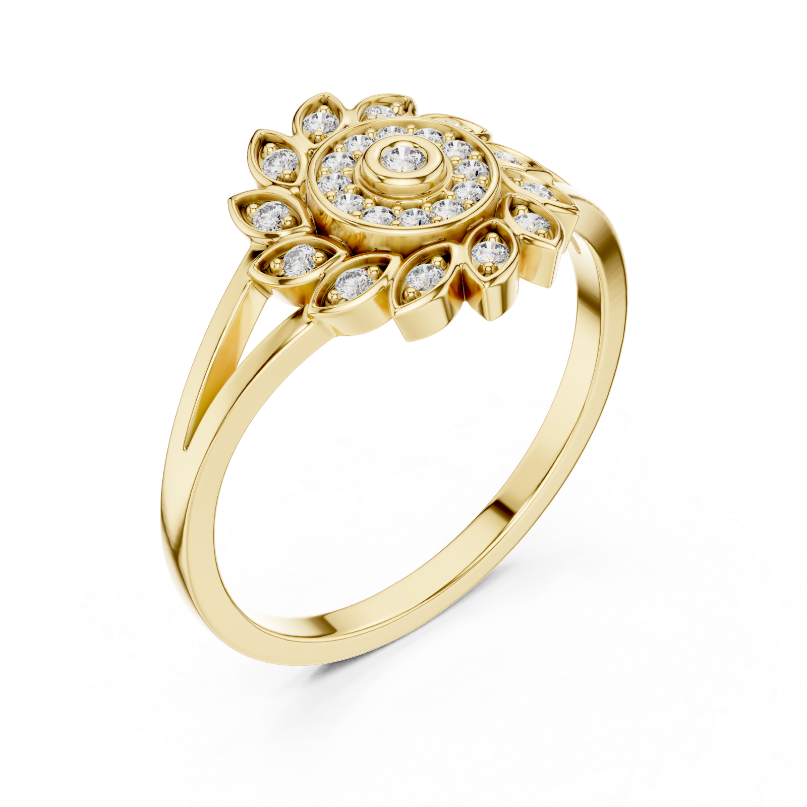 Gold Petal Halo Statement Ring Right View
