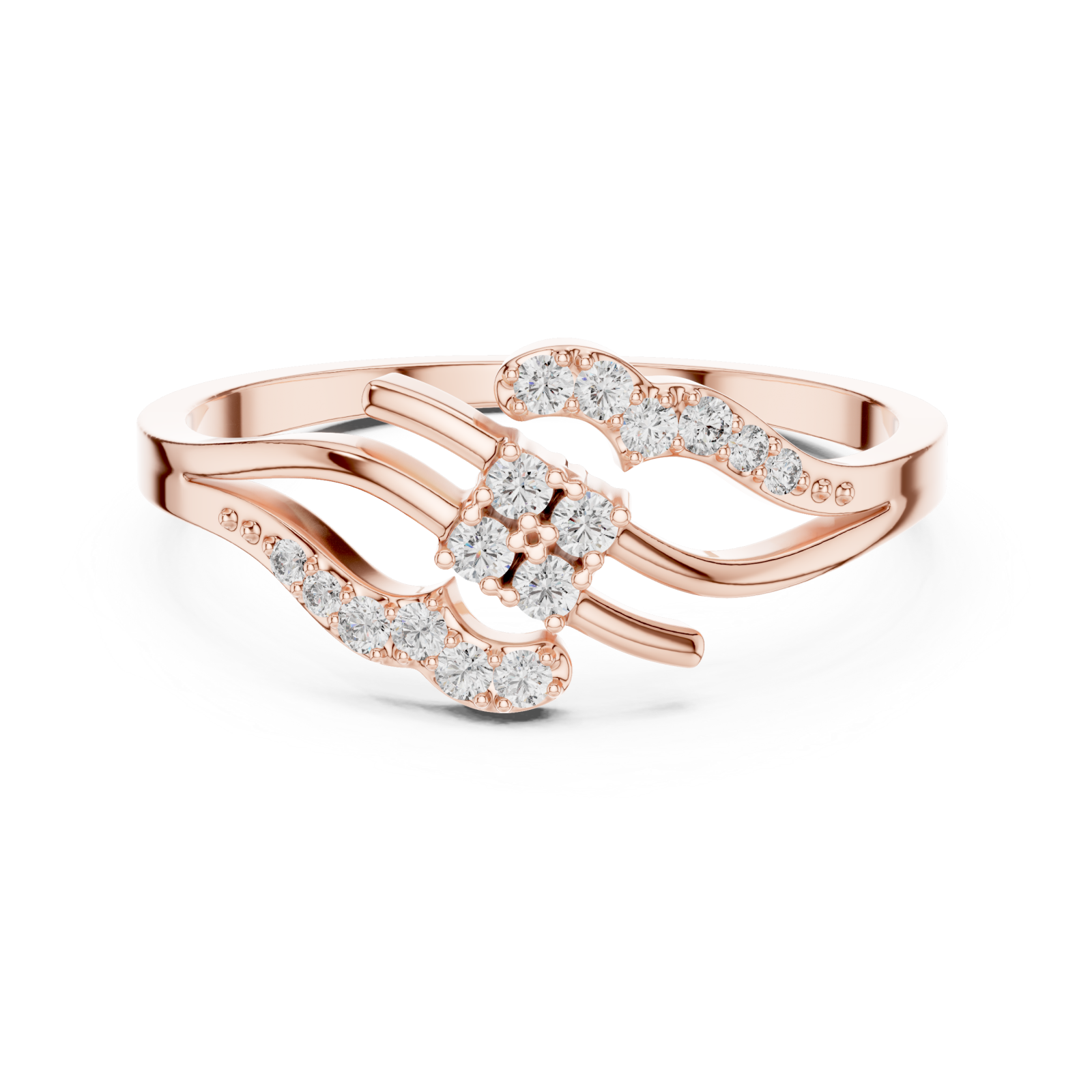  Rose Gold Floral Crest Statement Ring Front View