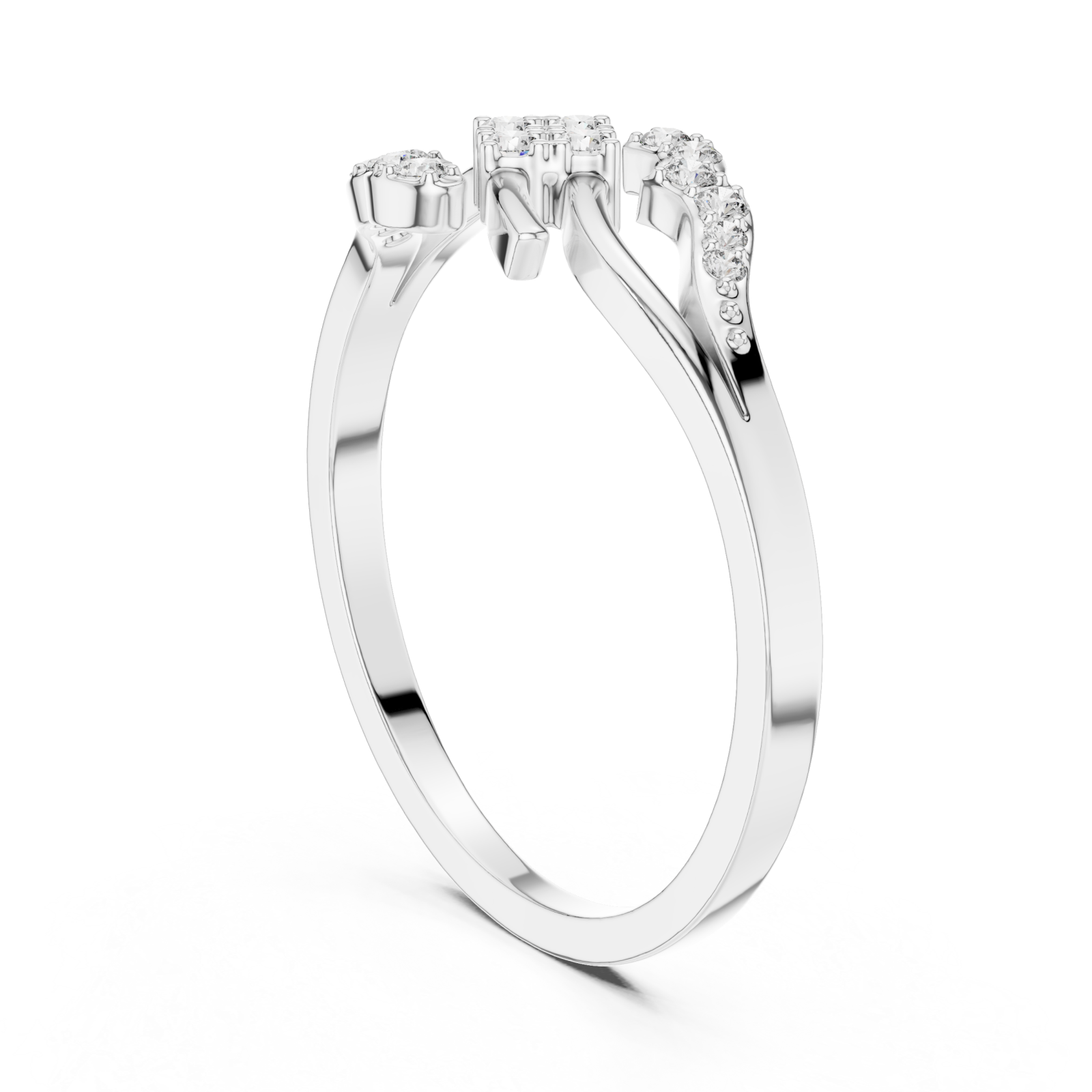  White Gold Floral Crest Statement Ring Left View