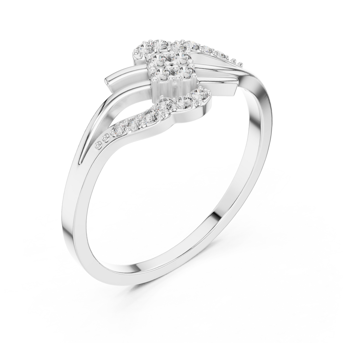  White Gold Floral Crest Statement Ring Right View