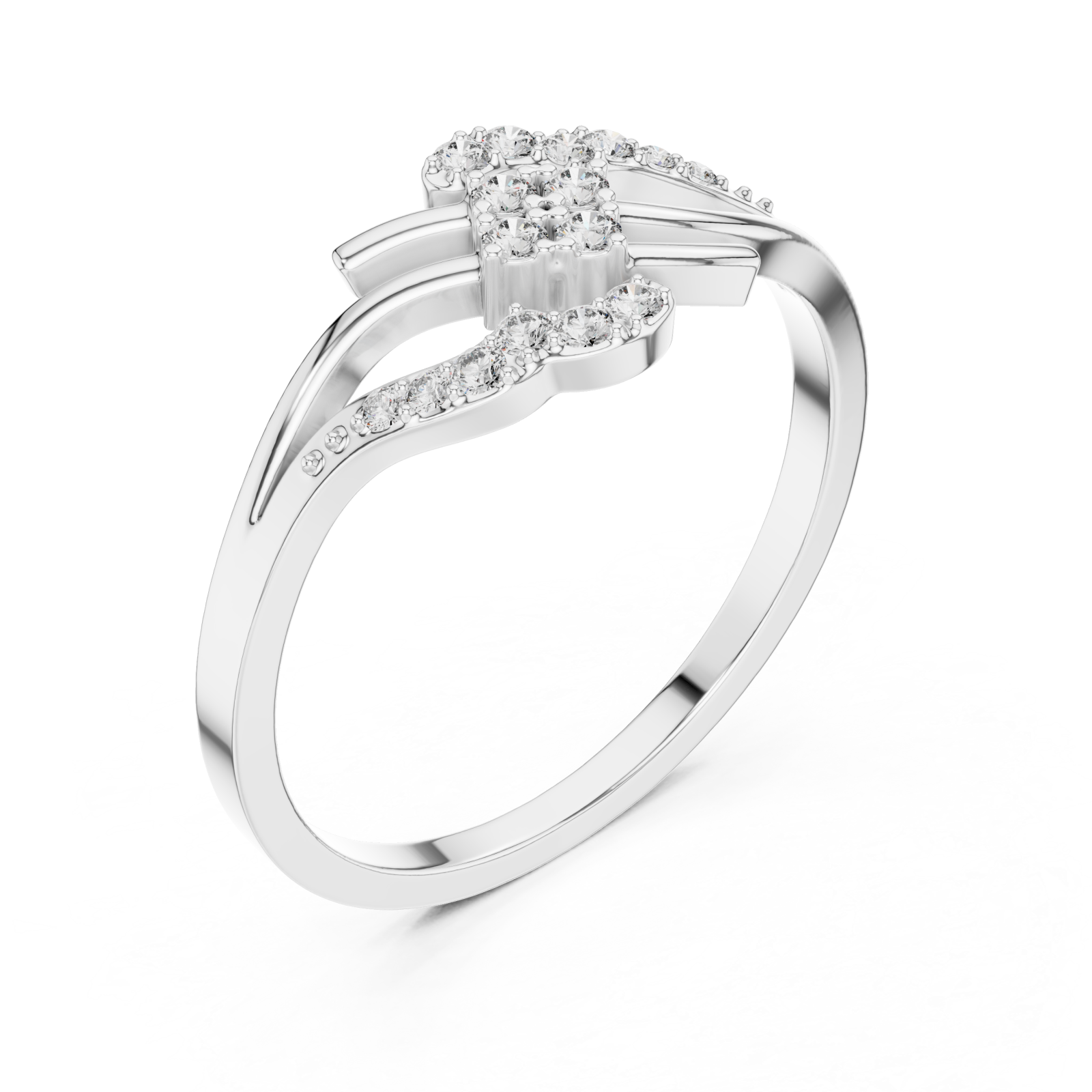  White Gold Floral Crest Statement Ring Right View