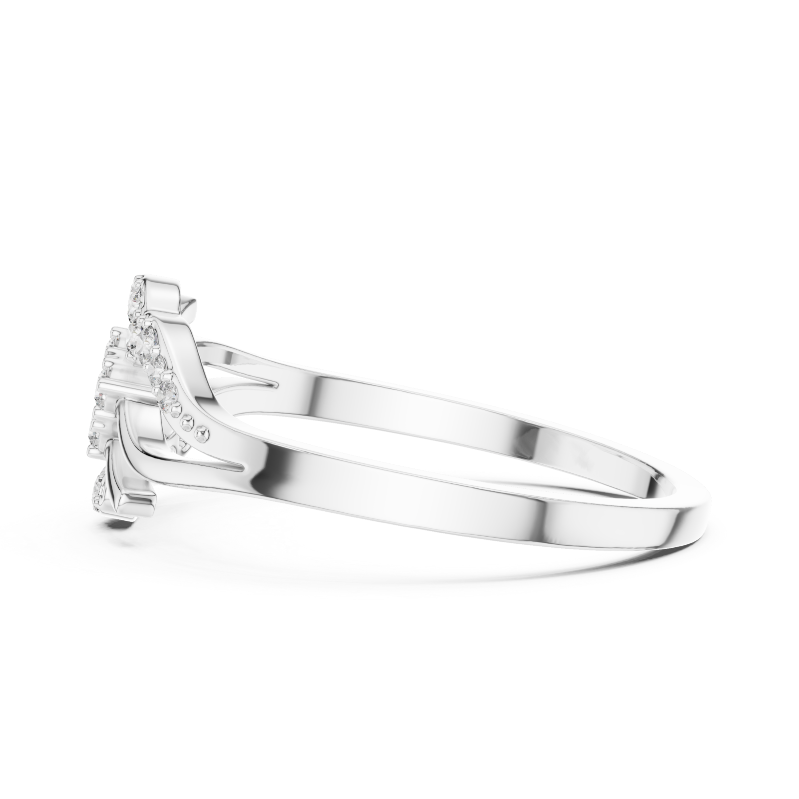  White Gold Floral Crest Statement Ring Side View