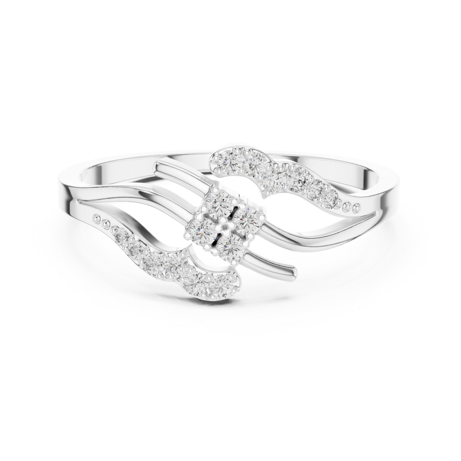  White Gold Floral Crest Statement Ring Front View