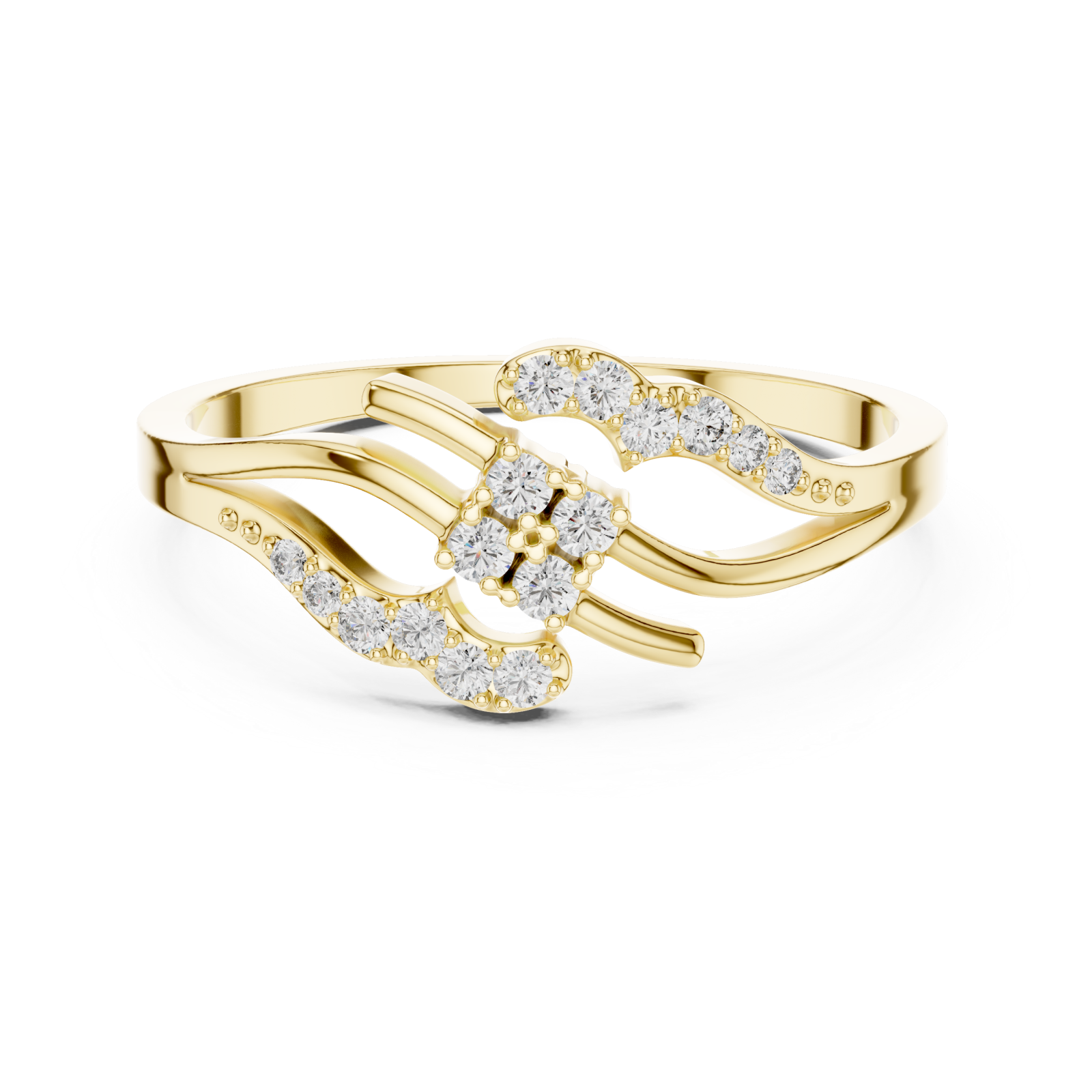  Gold Floral Crest Statement Ring Front View