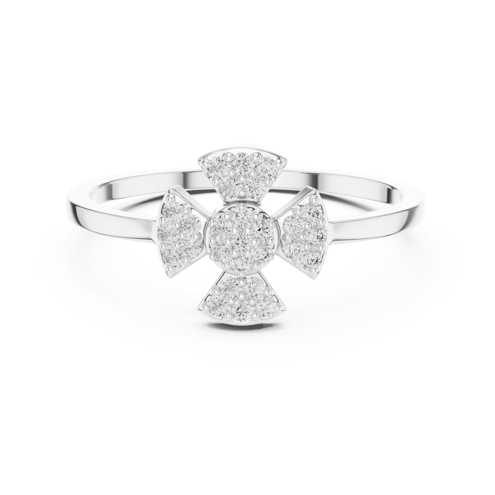  White Gold Petal Crest Band Ring Front View