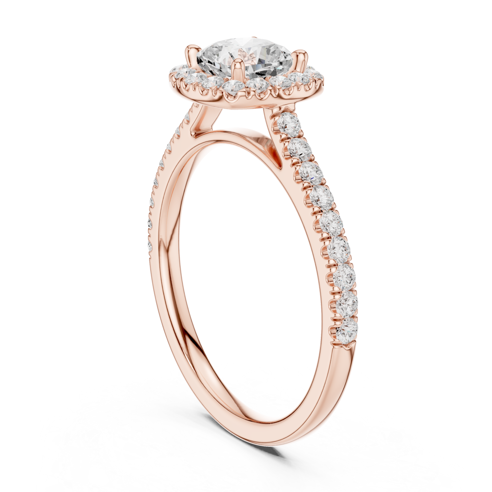  Rose Gold Radiant Halo Glow Engagement Ring Left View