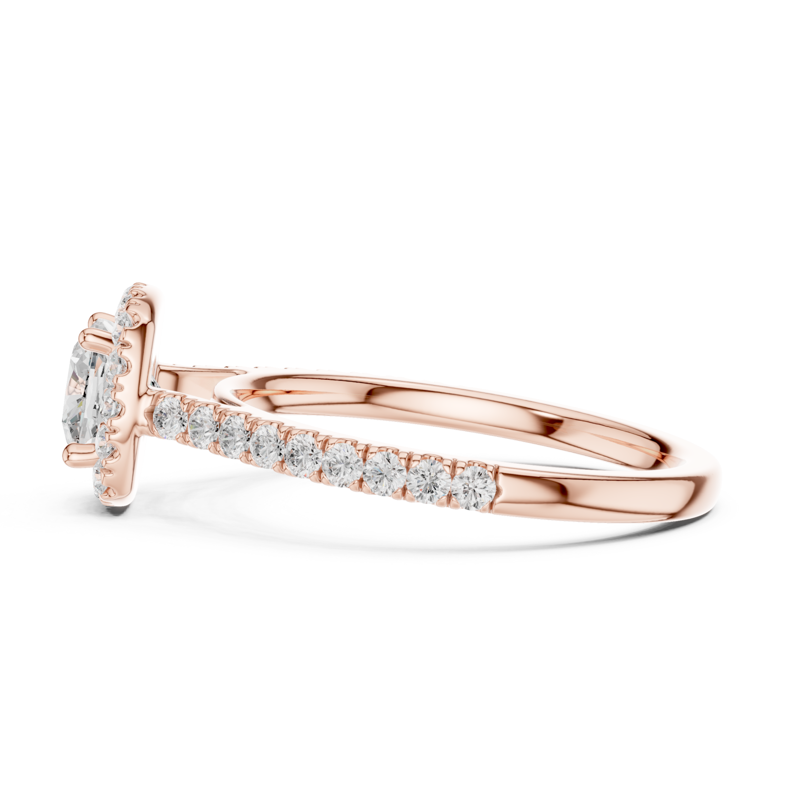  Rose Gold Radiant Halo Glow Engagement Ring Side View