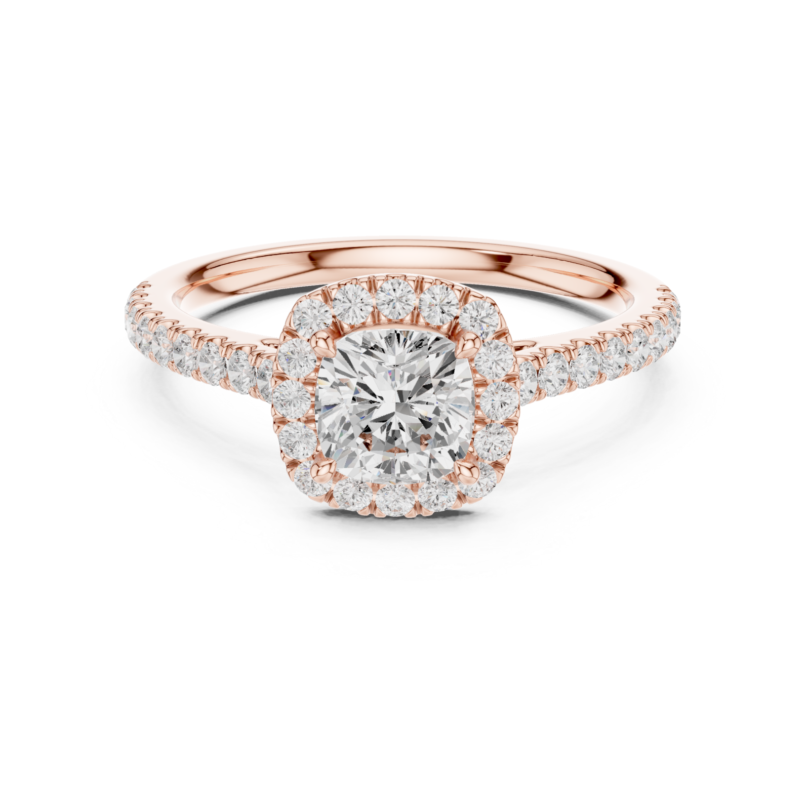  Rose Gold Radiant Halo Glow Engagement Ring Front View