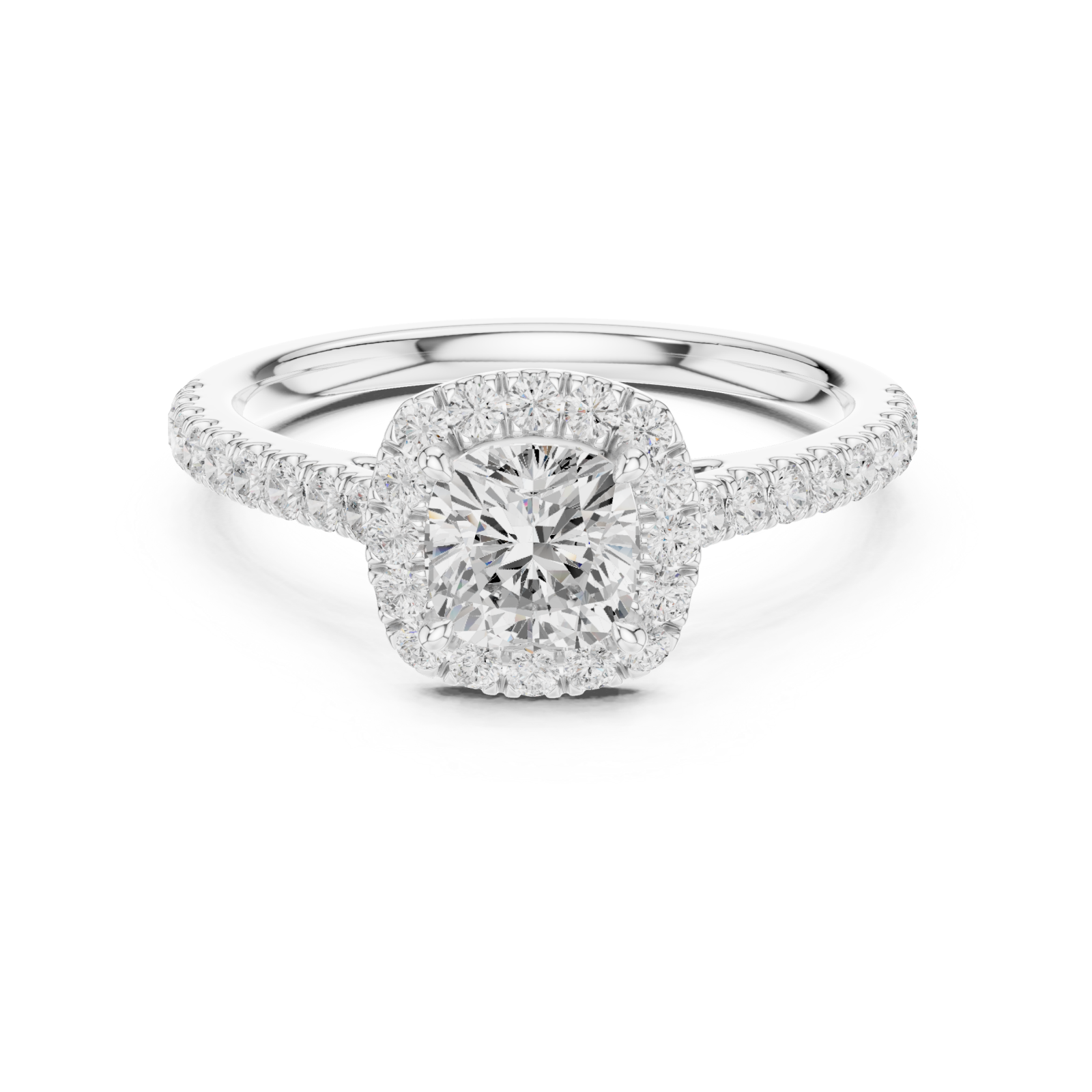  White Gold Radiant Halo Glow Engagement Ring Front View