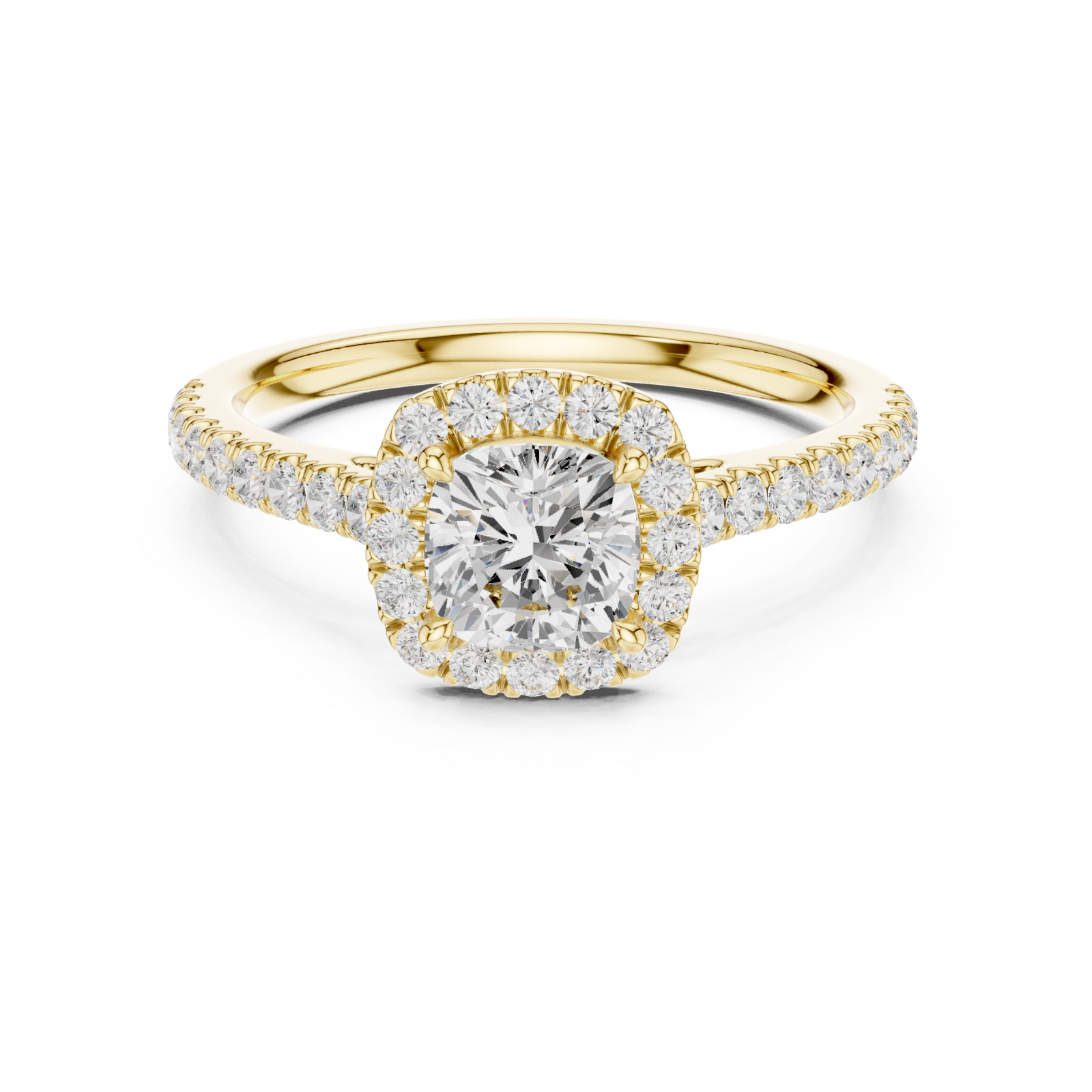  Gold Radiant Halo Glow Engagement Ring Front View