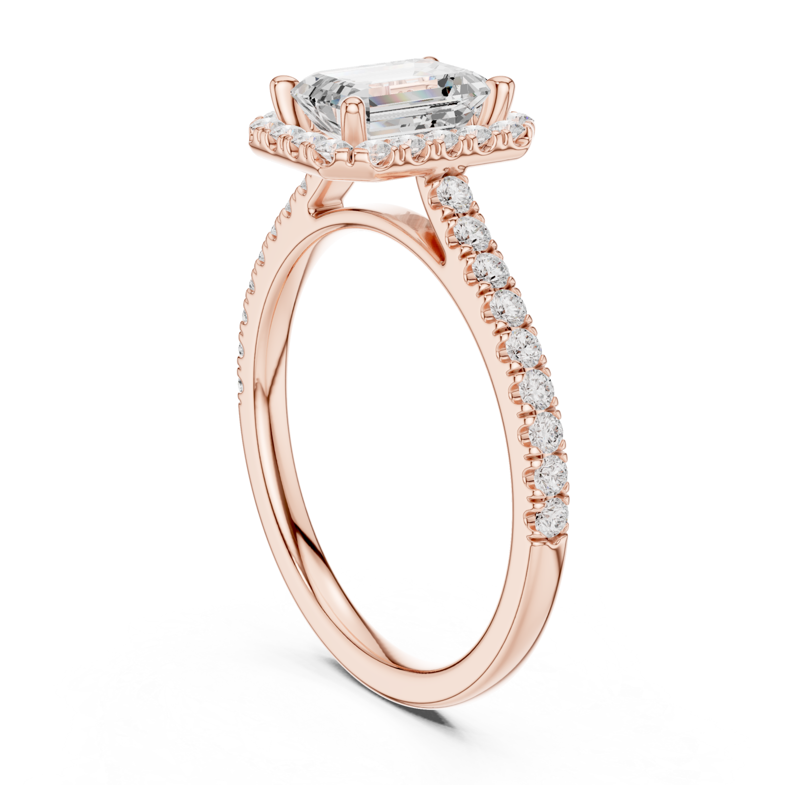  Rose Gold Lustrous Elegance Halo Ring Left View