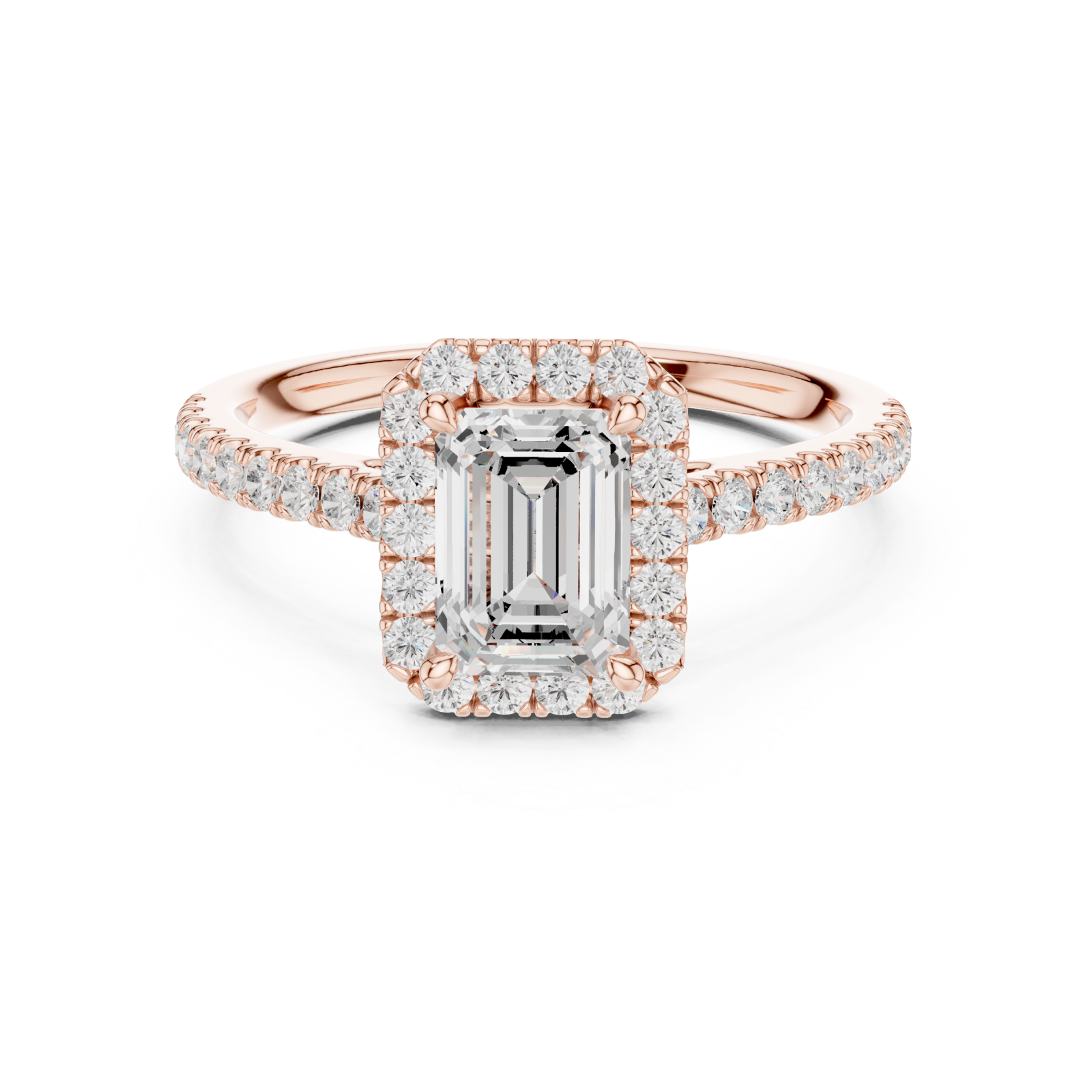  Rose Gold Lustrous Elegance Halo Ring Front View