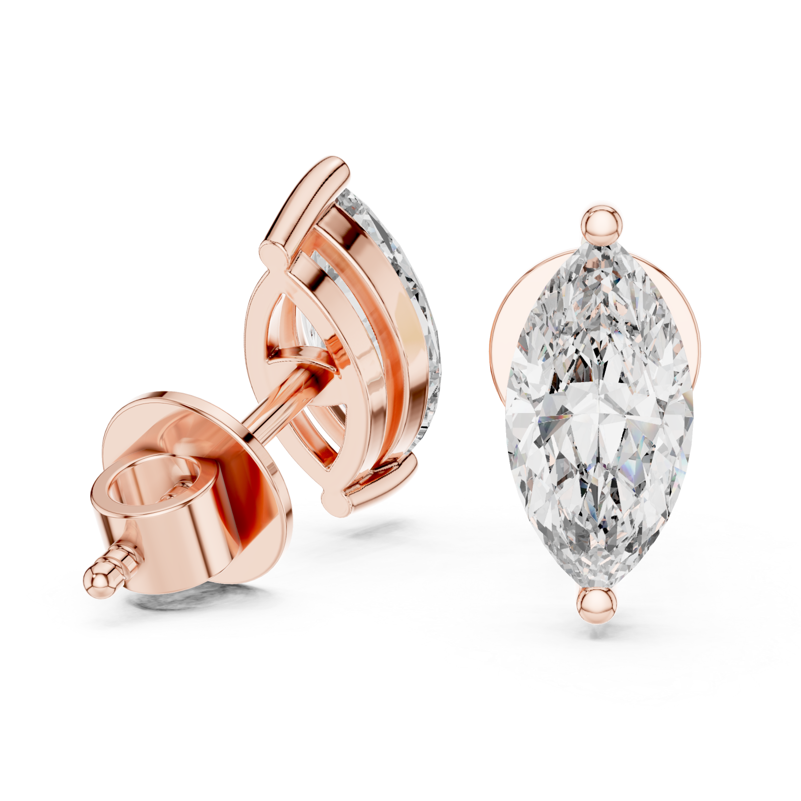  Rose Gold Ethereal Marquise Stud Earrings Left View