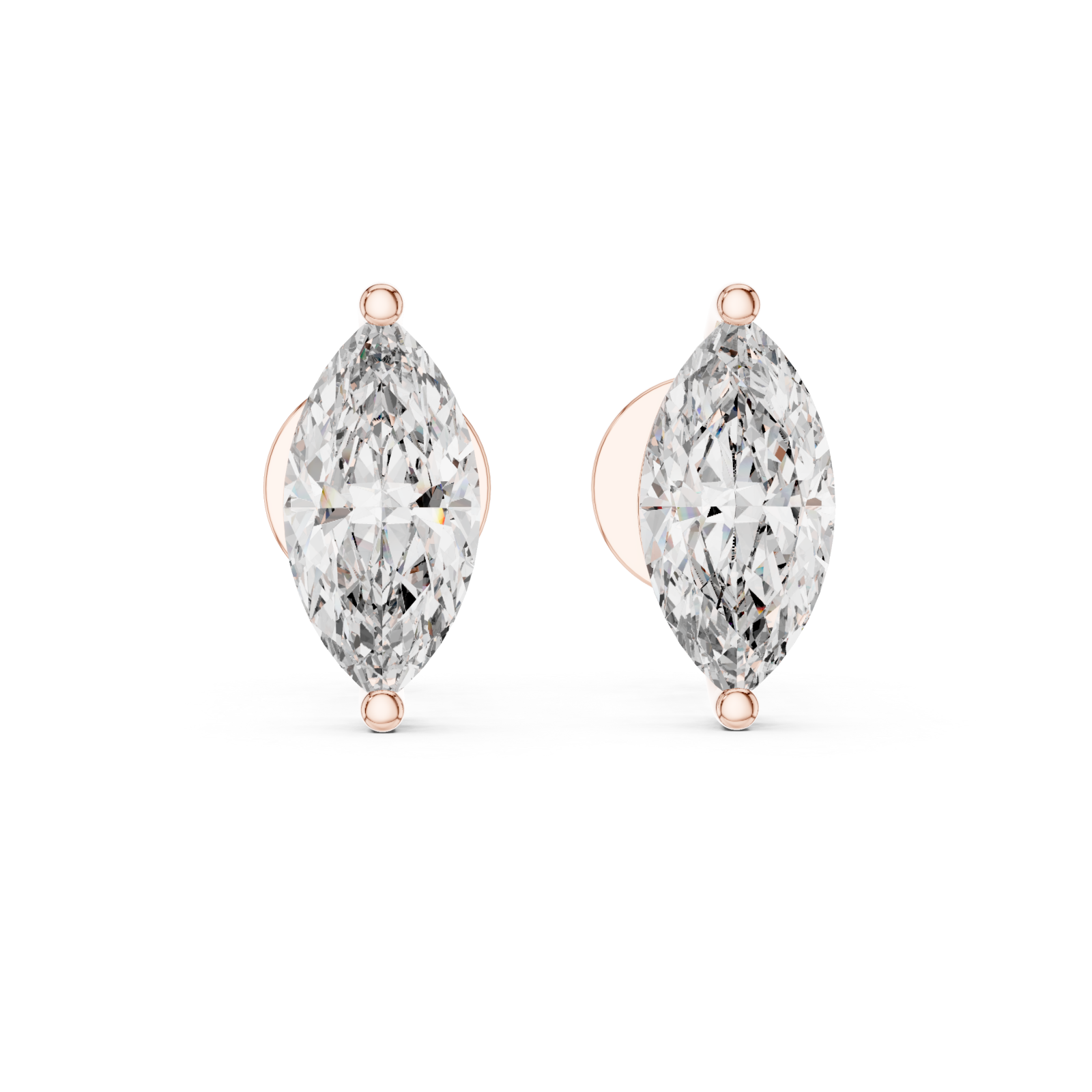 Rose Gold Ethereal Marquise Stud Earrings Front View