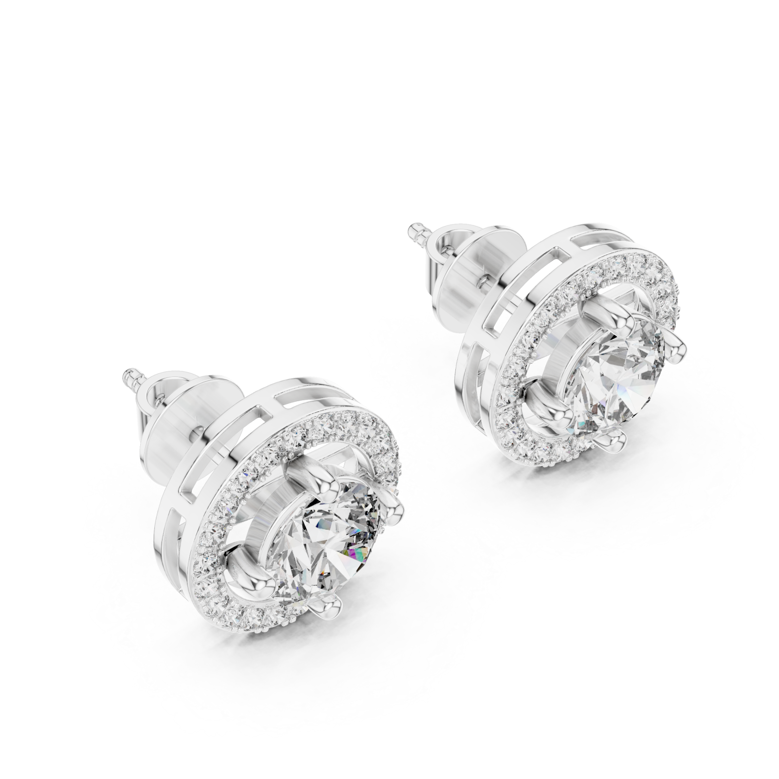  White Gold Celestial Halo Radiance Stud Earrings Right View