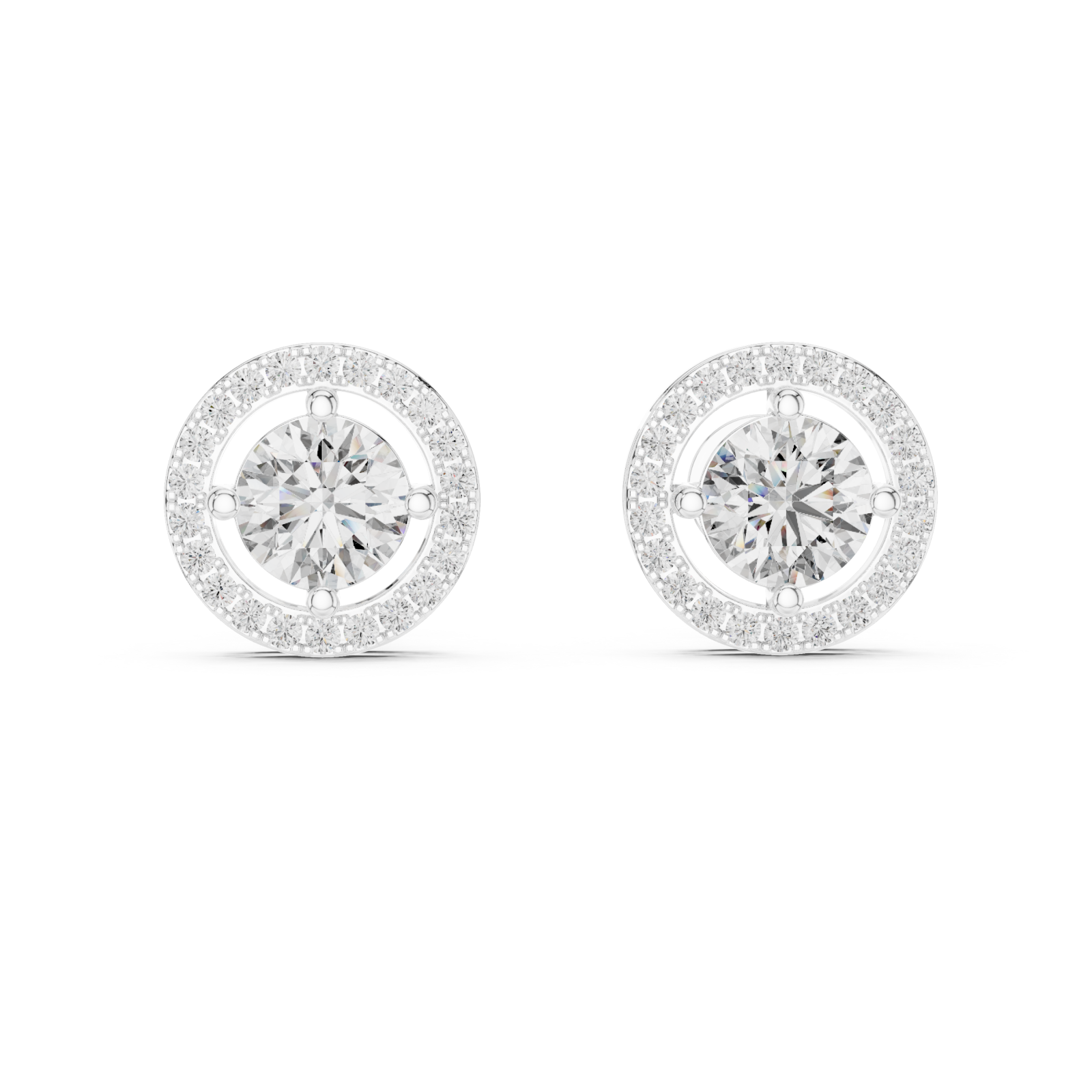  White Gold Celestial Halo Radiance Stud Earrings Front View