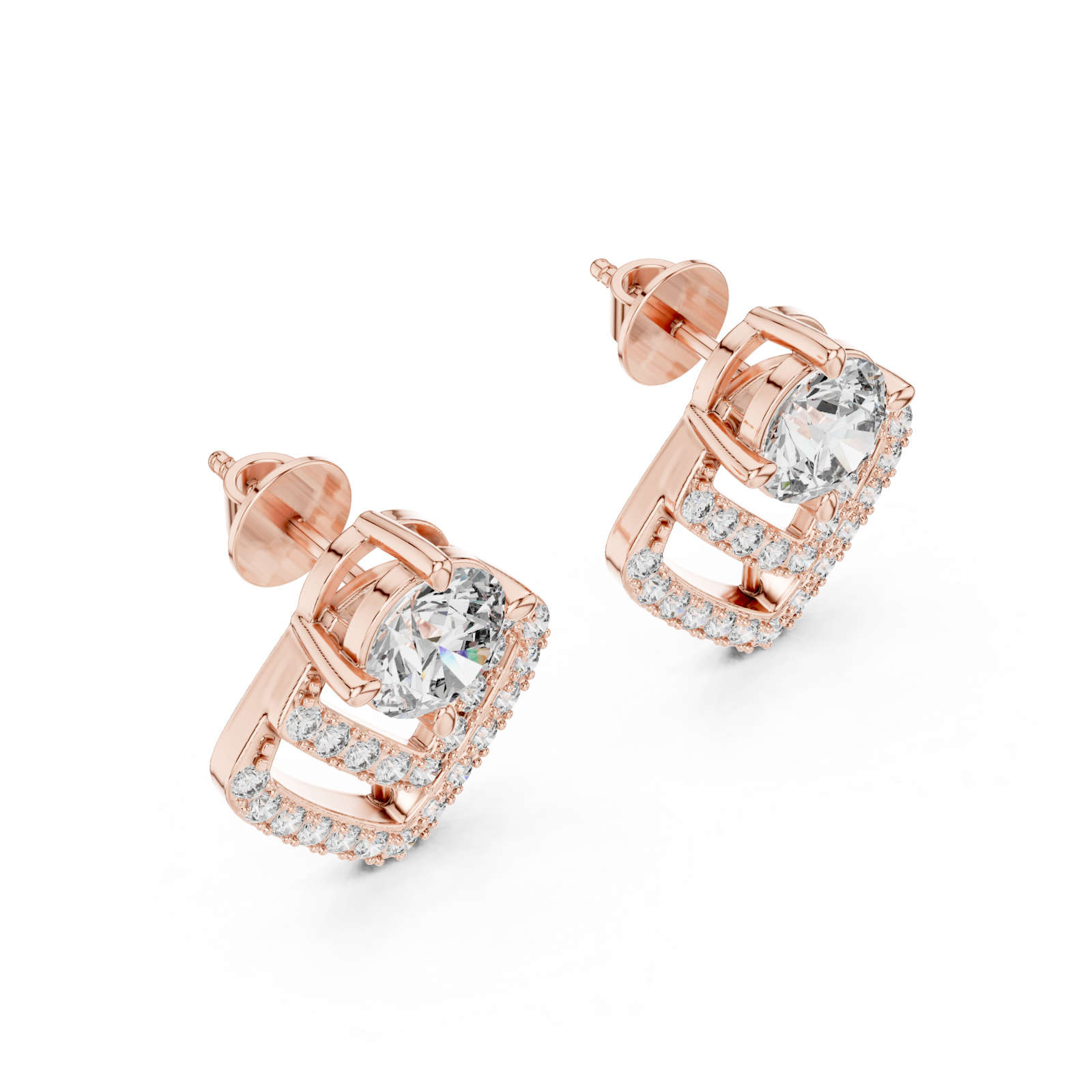  Rose Gold Celestial Charm Halo Stud Earrings Right View