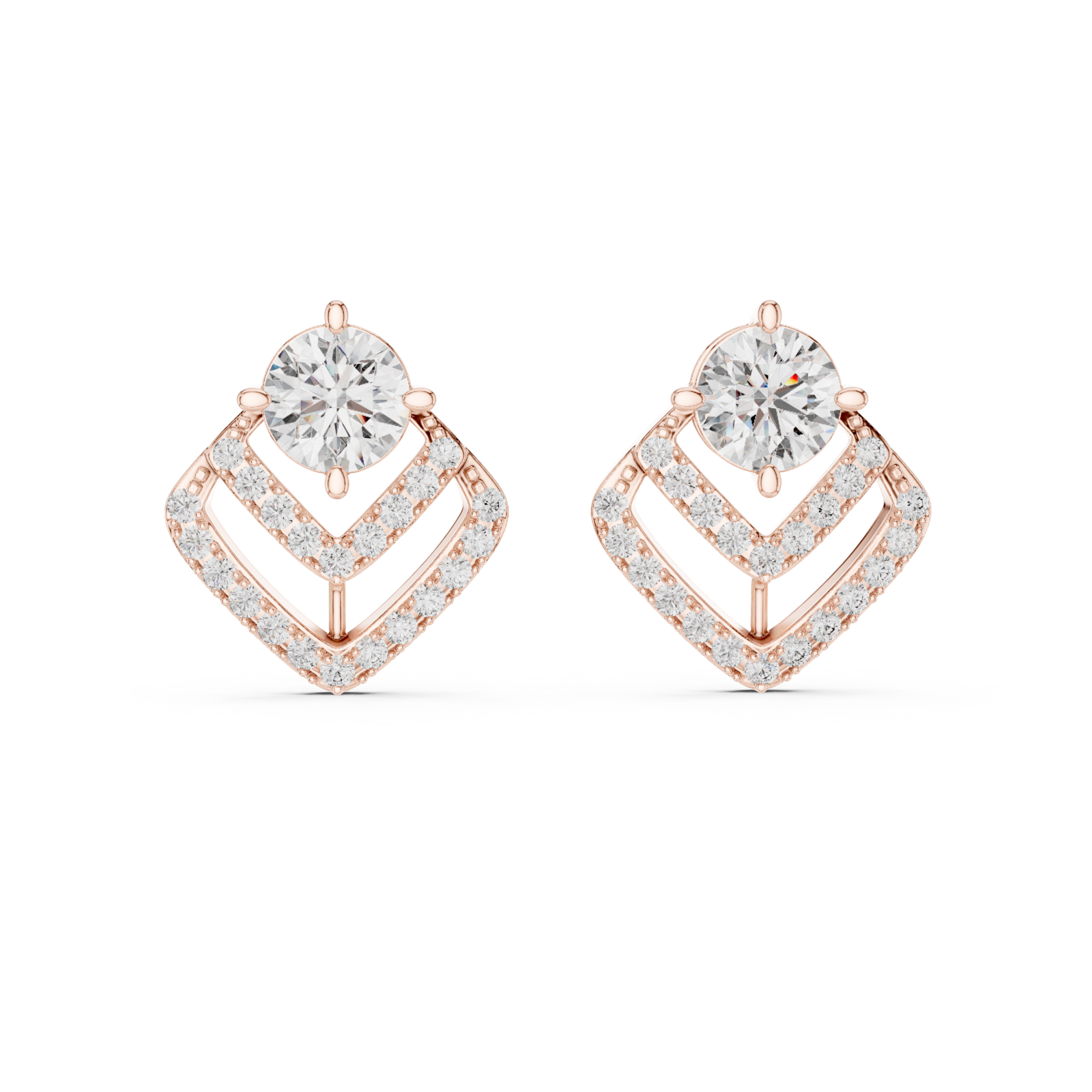  Rose Gold Celestial Charm Halo Stud Earrings Front View