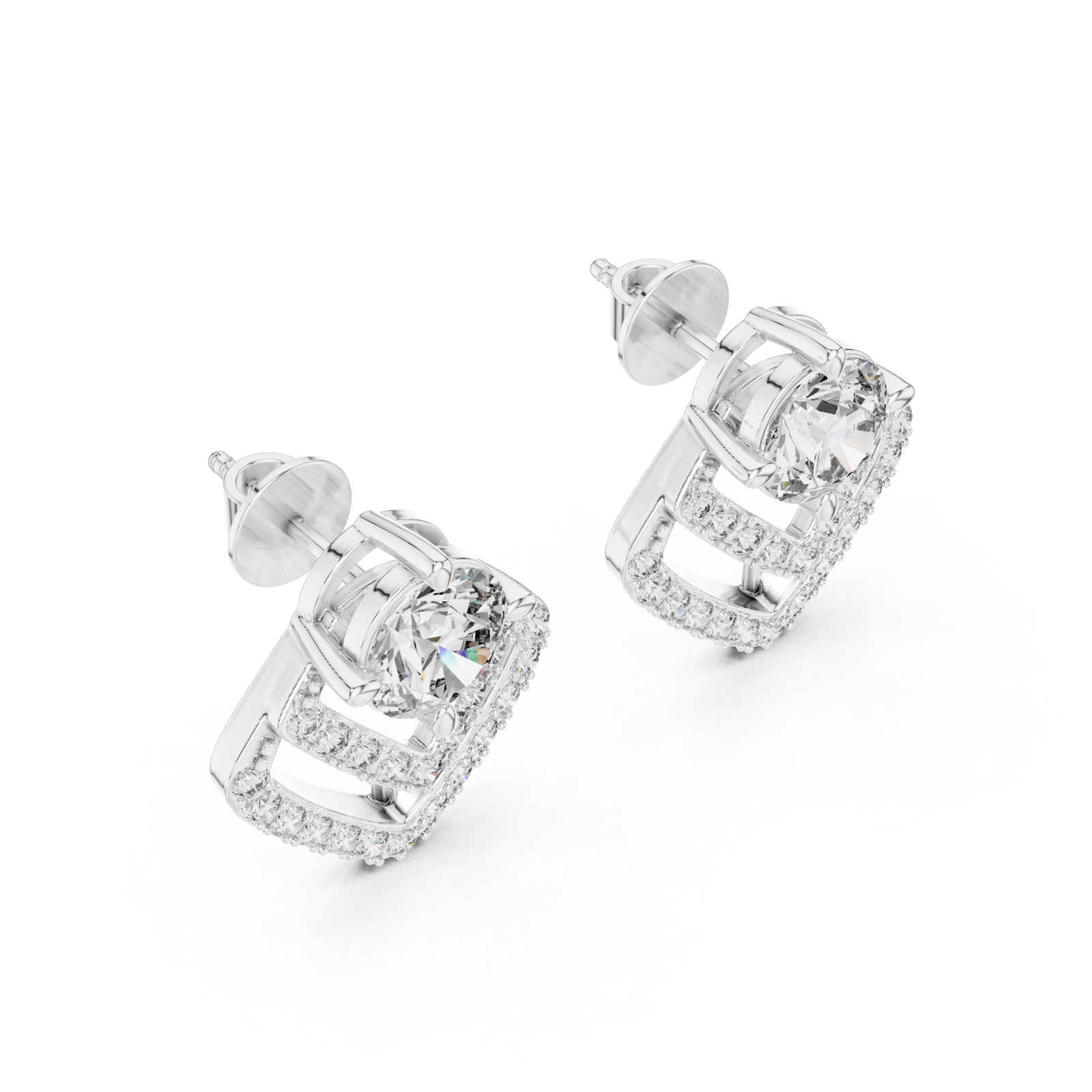 White Gold Celestial Charm Halo Stud Earrings Right View
