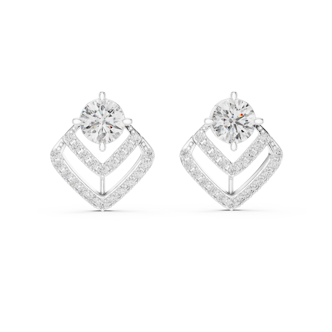  White Gold Celestial Charm Halo Stud Earrings Right View