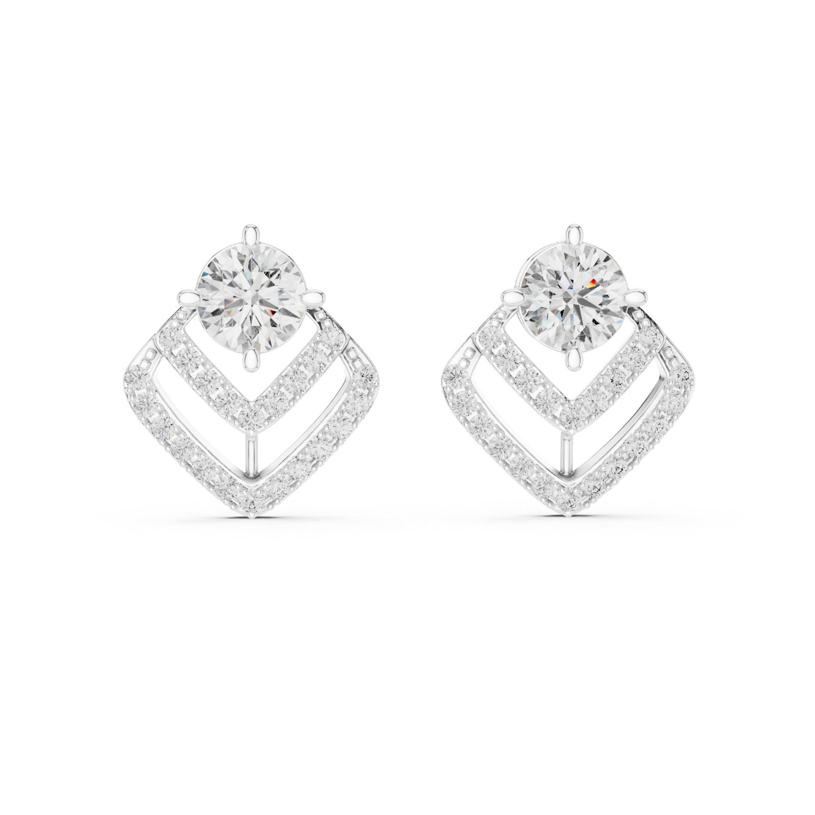  White Gold Celestial Charm Halo Stud Earrings Front View