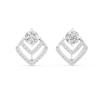  White Gold Celestial Charm Halo Stud Earrings Front View