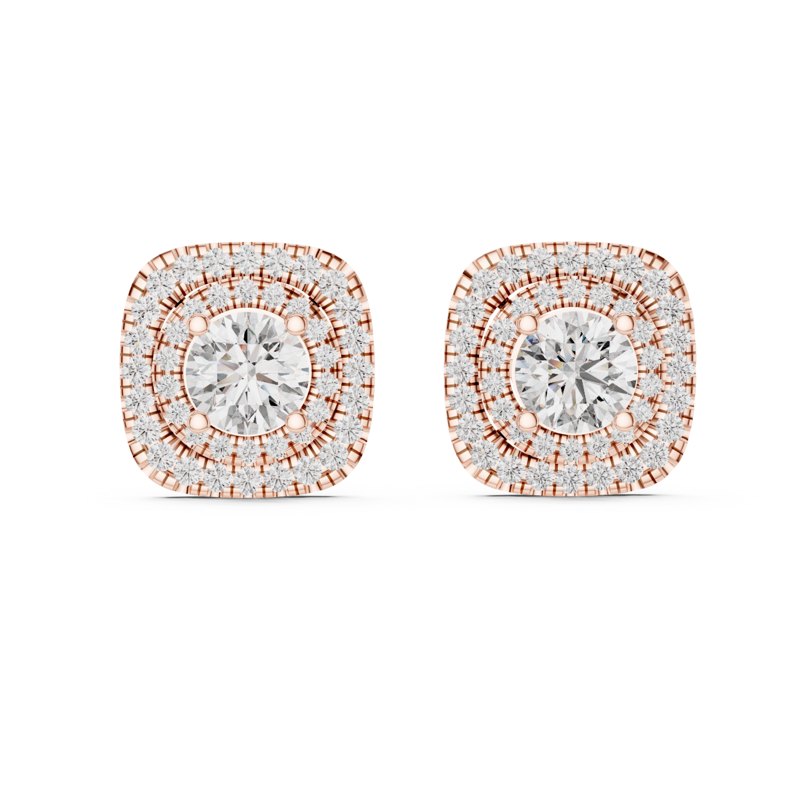  Rose Gold Radiant Halo Embrace Stud Earrings Front View