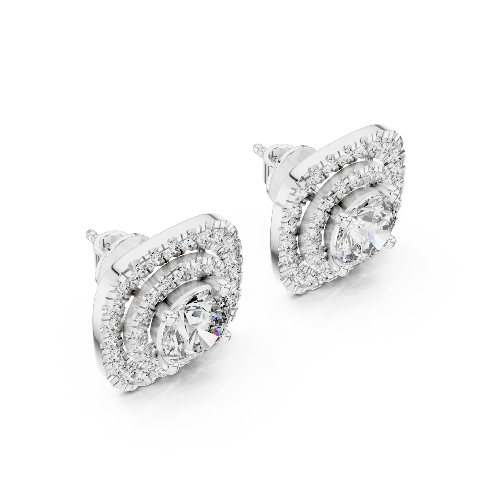  White Gold Radiant Halo Embrace Stud Earrings Right View