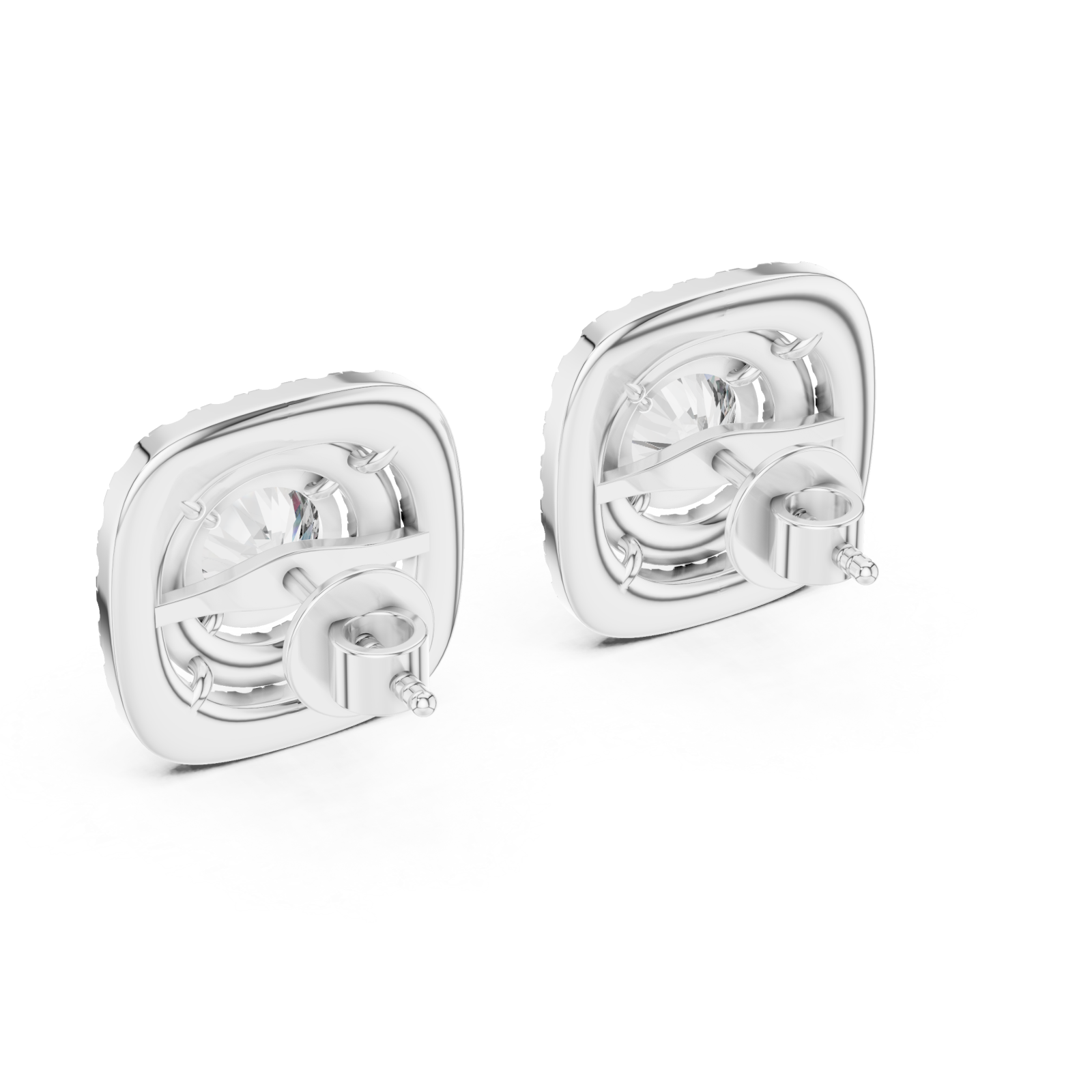  White Gold Radiant Halo Embrace Stud Earrings Side View