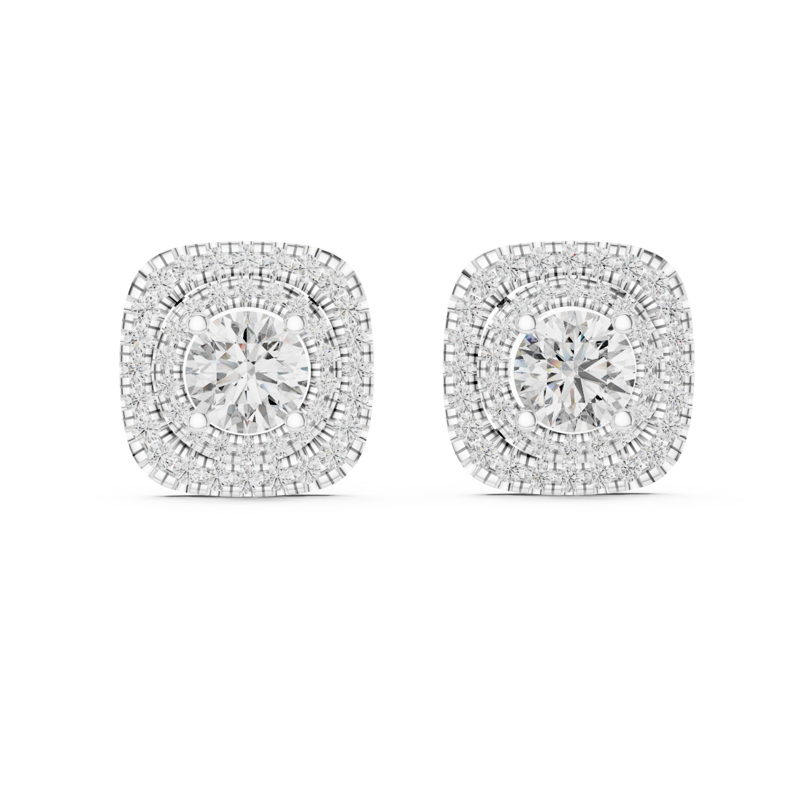  White Gold Radiant Halo Embrace Stud Earrings Front View