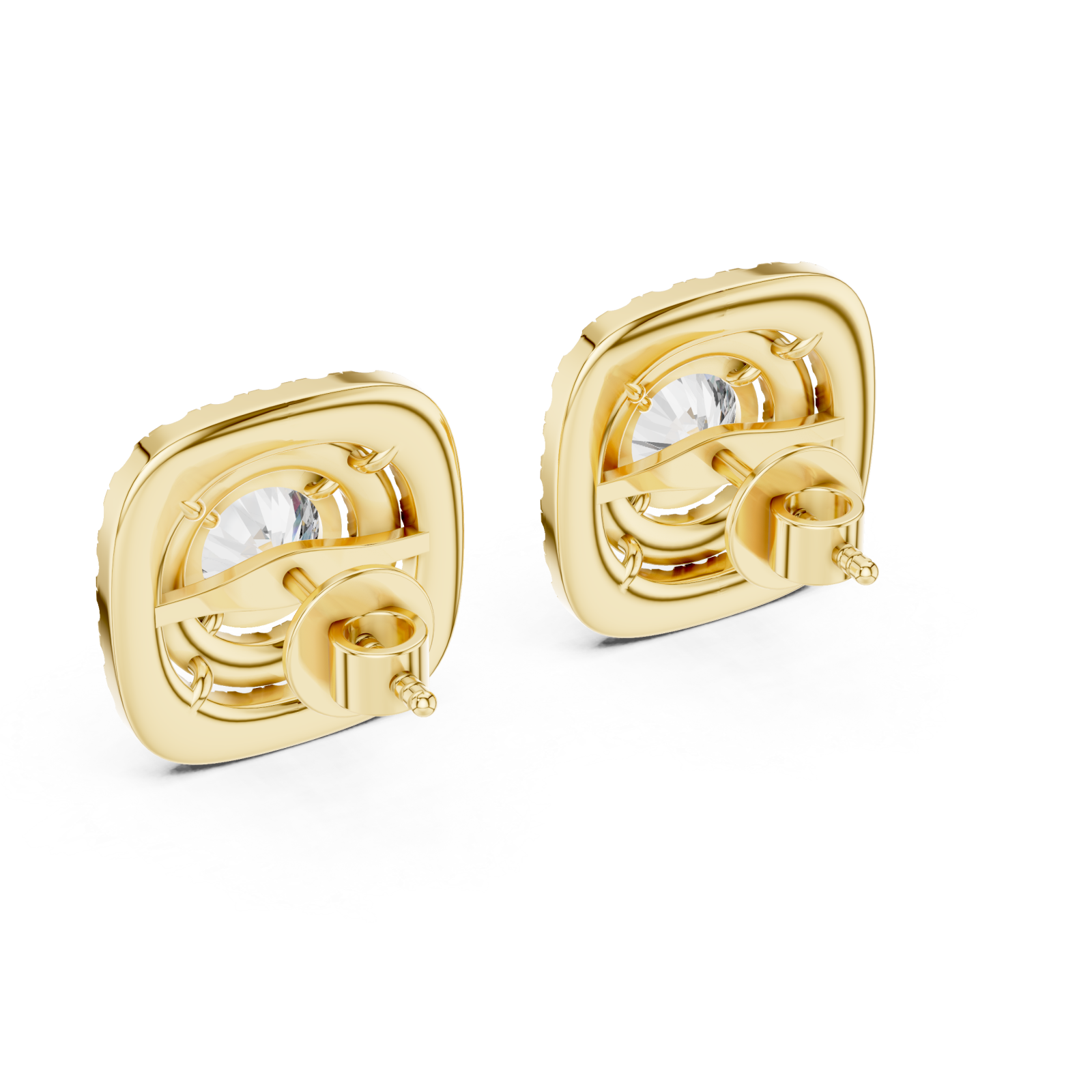  Gold Radiant Halo Embrace Stud Earrings Side View