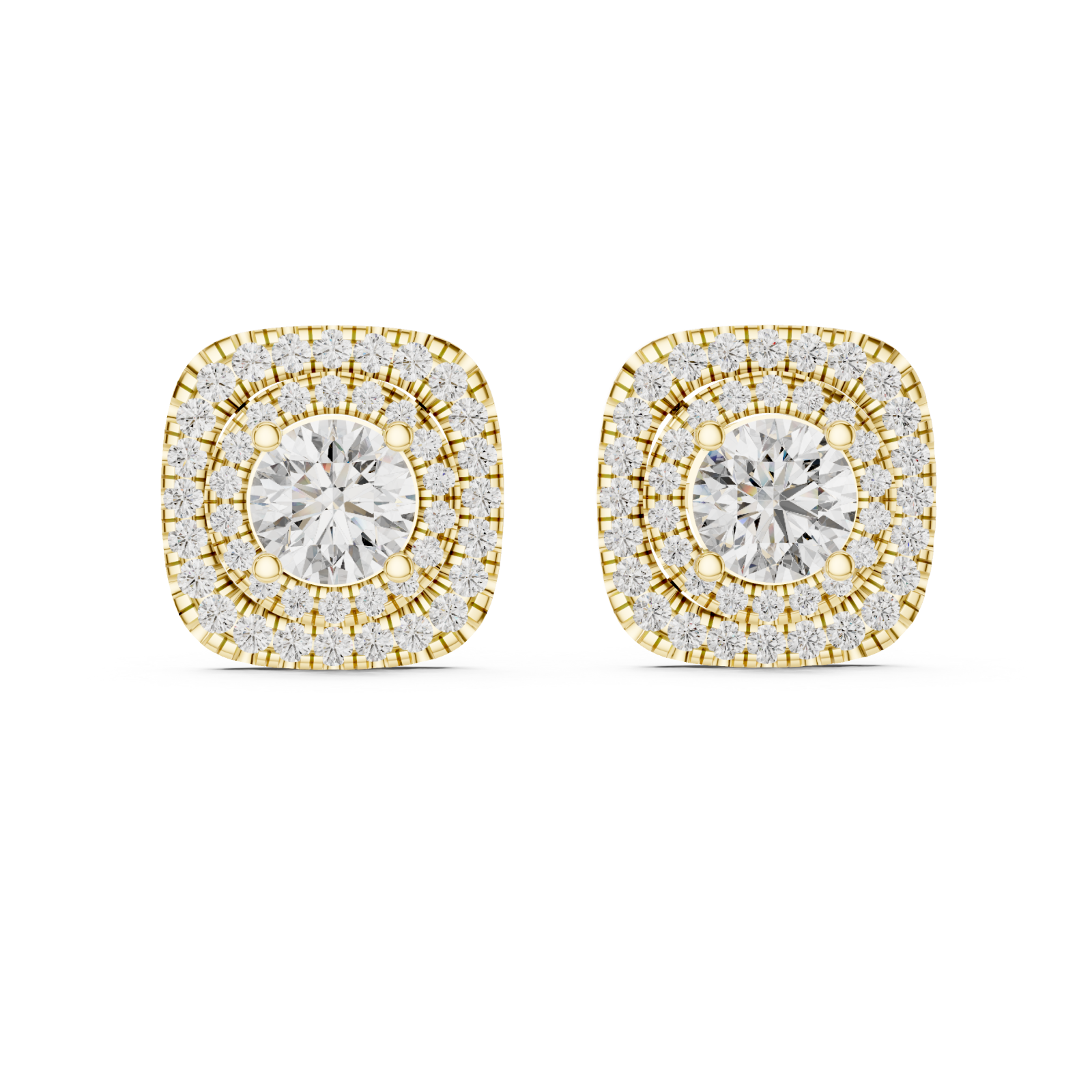  Gold Radiant Halo Embrace Stud Earrings Front View