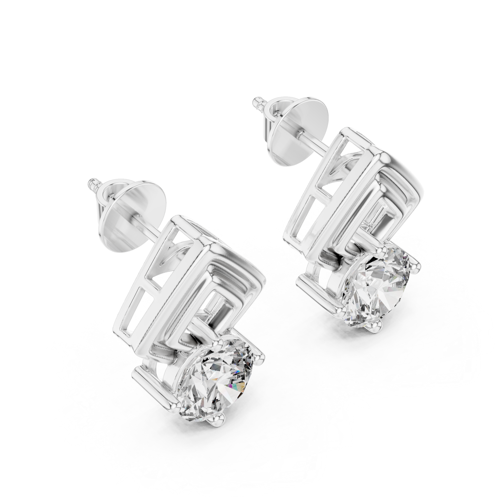  White Gold Urban Maze Geometric Stud Earrings Right View