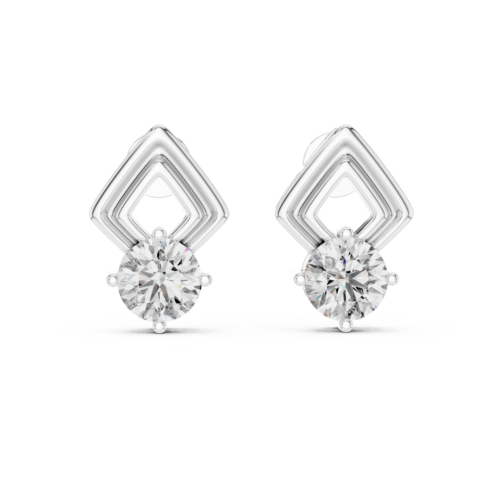  White Gold Urban Maze Geometric Stud Earrings Front View