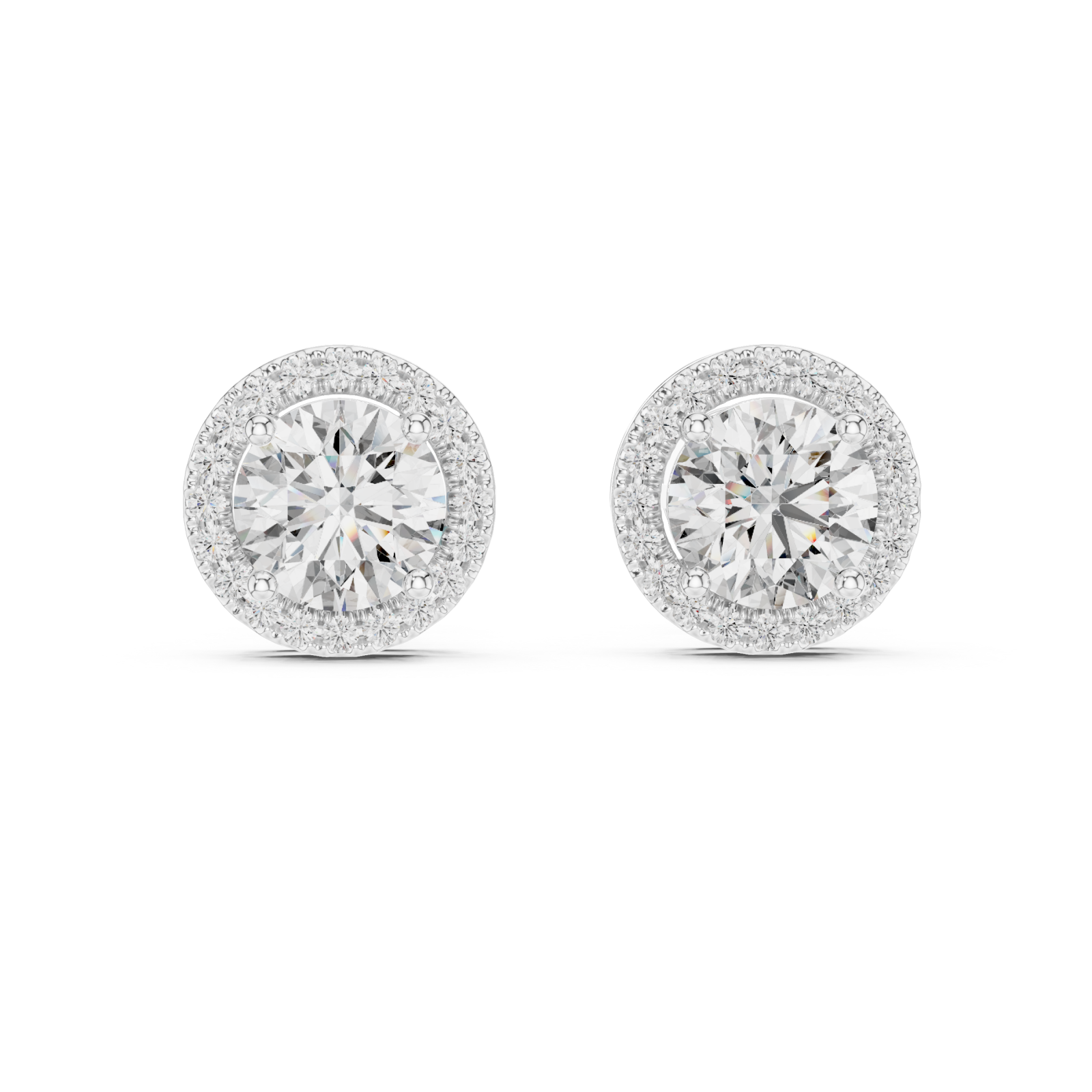  White Gold Celestial Halo Classic Stud Earrings Front View