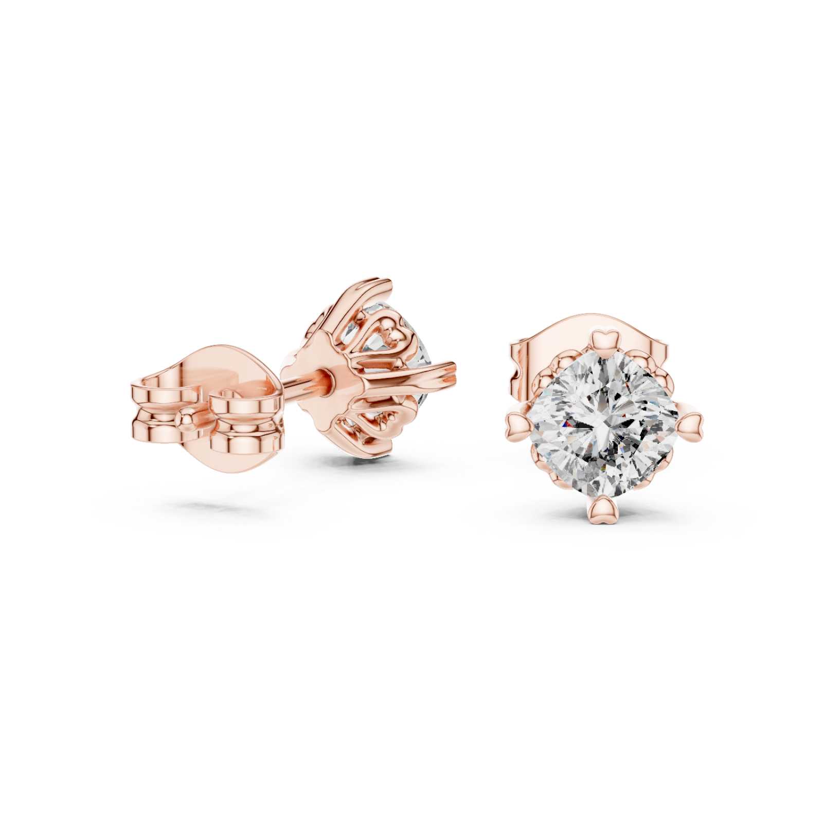  Rose Gold Radiant Clarity Solitaire Studs Left View
