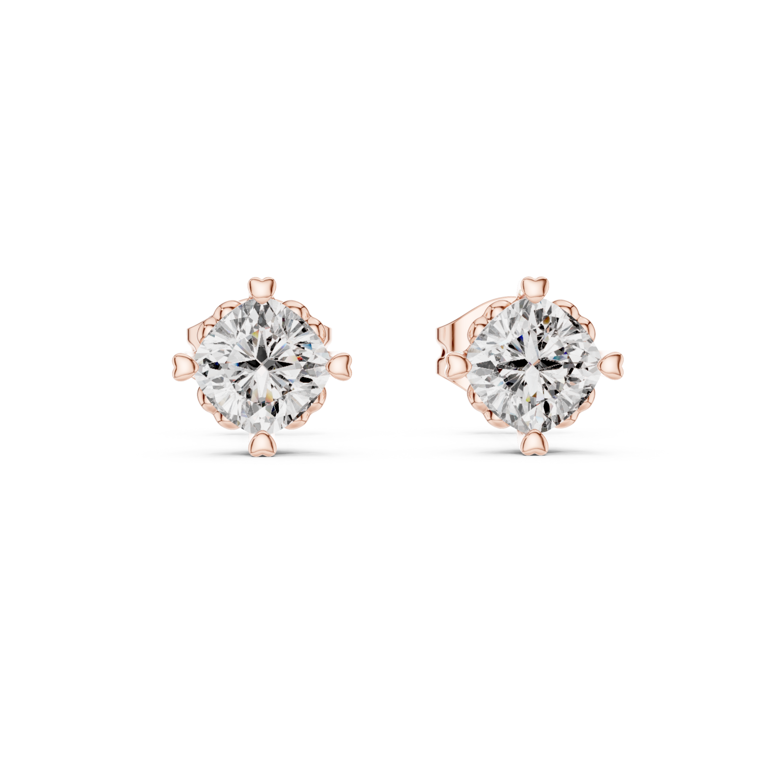  Rose Gold Radiant Clarity Solitaire Studs Front View