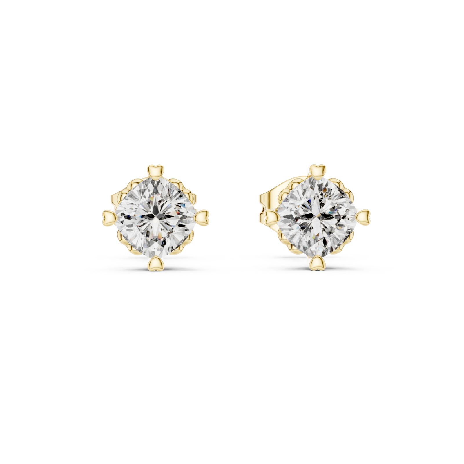  Gold Radiant Clarity Solitaire Studs Front View