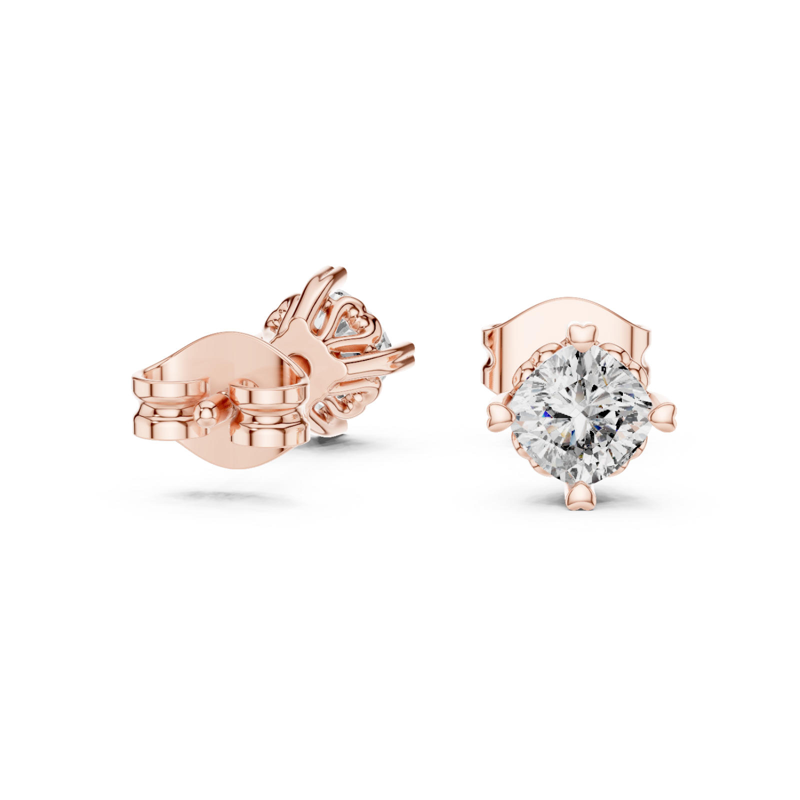  Rose Gold Radiant Solitaire Elegance Stud Earrings Left View