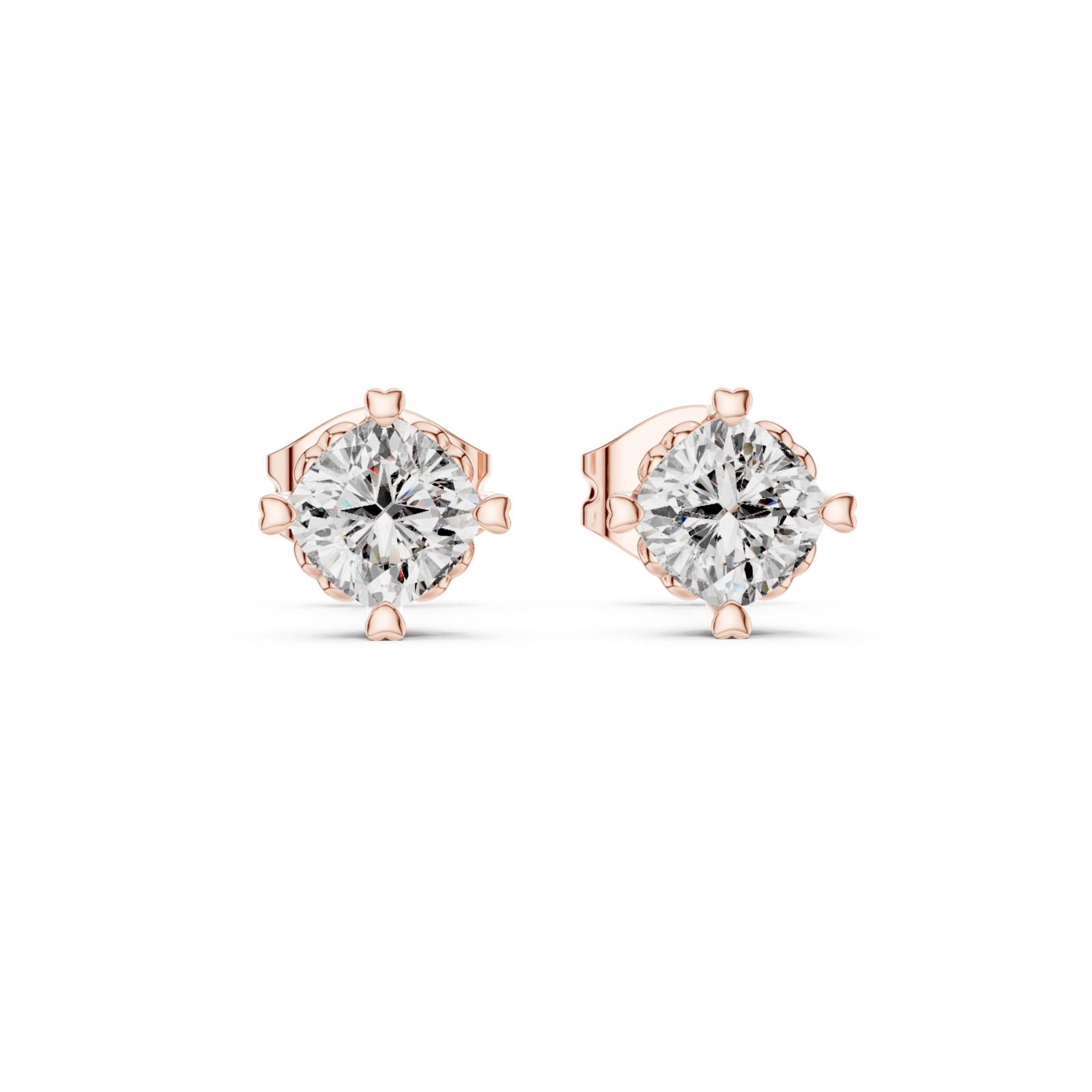  Rose Gold Radiant Solitaire Elegance Stud Earrings Front View