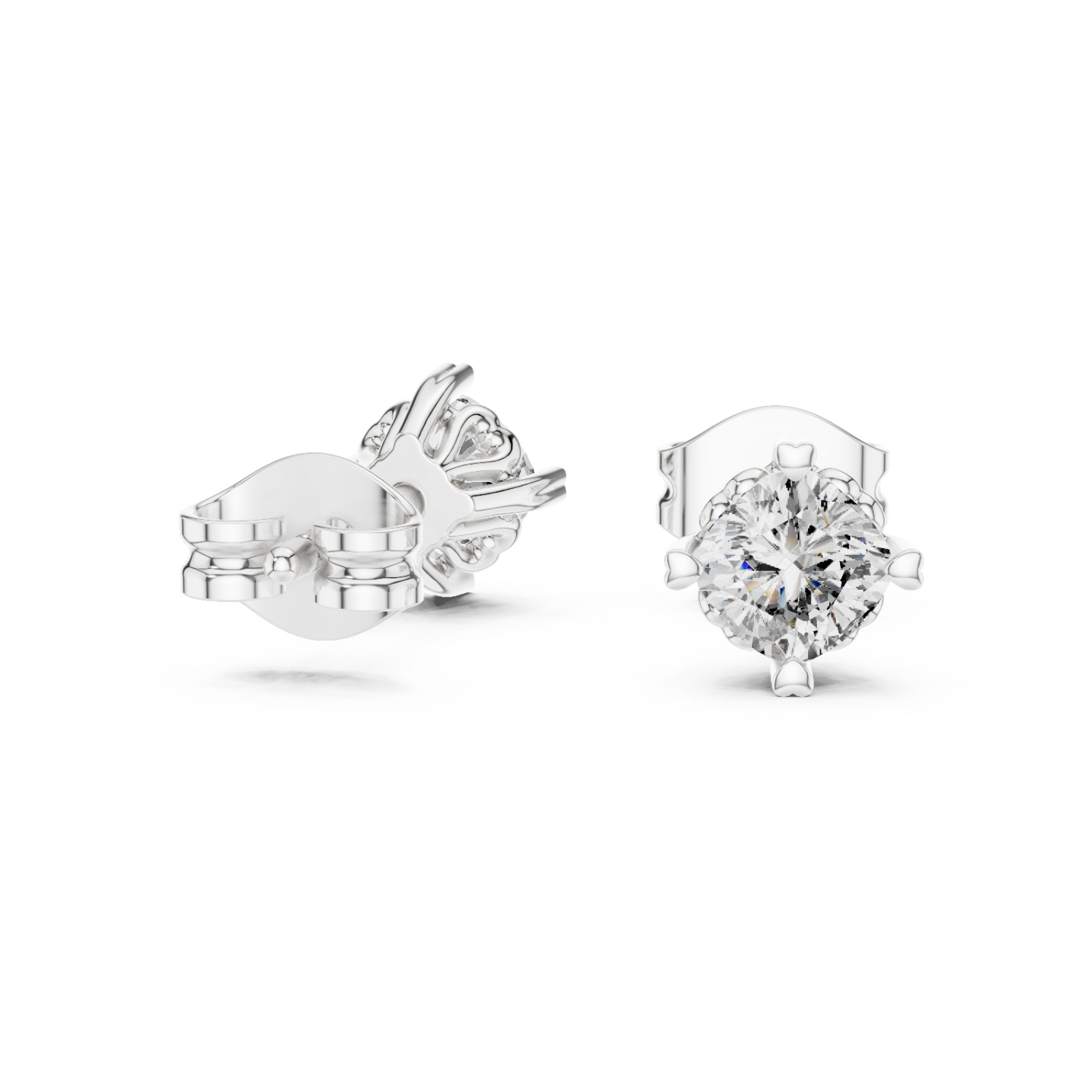  White Gold Radiant Solitaire Elegance Stud Earrings Left View