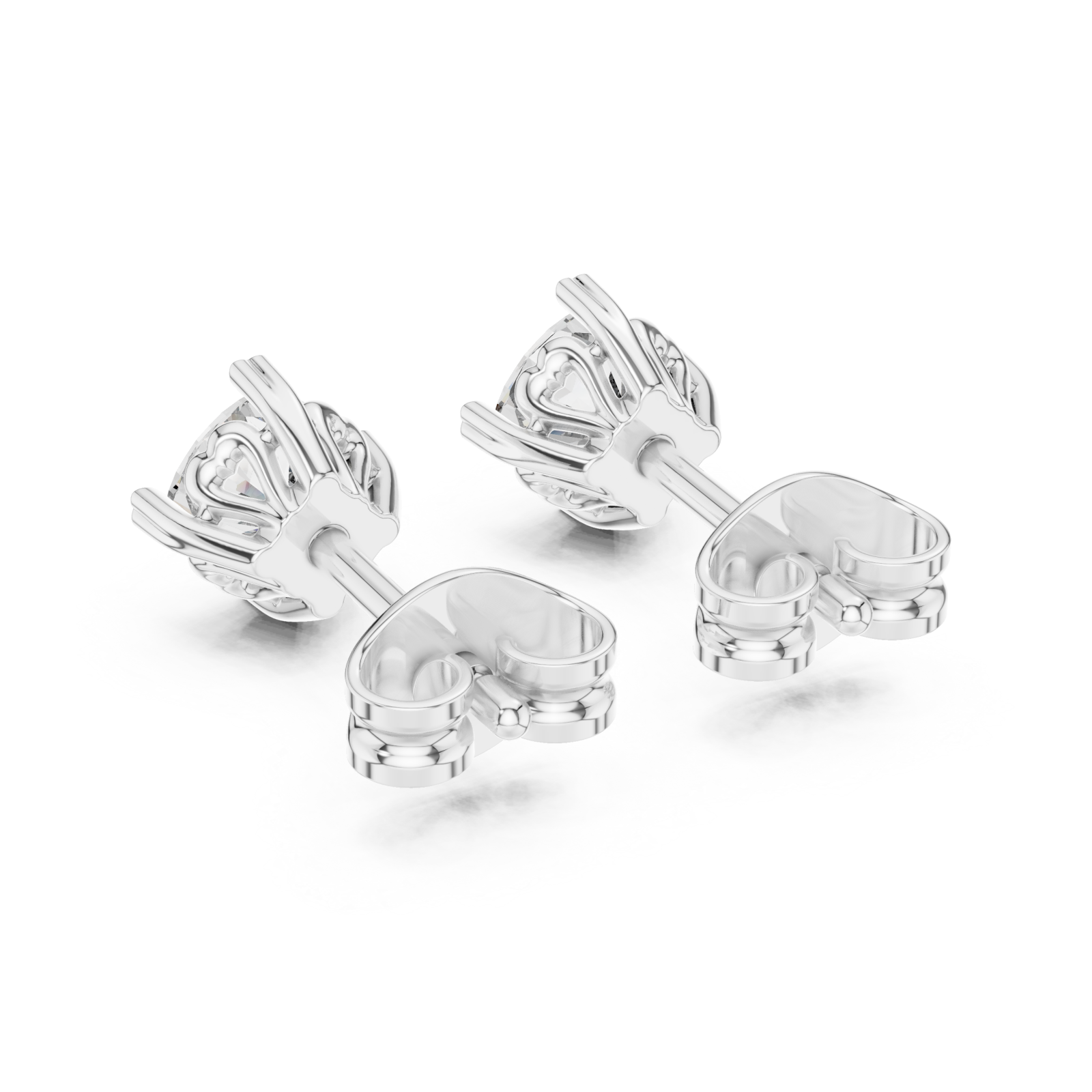  White Gold Radiant Solitaire Elegance Stud Earrings Side View