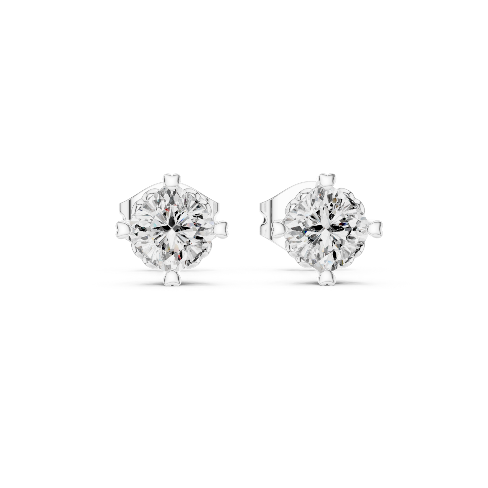  White Gold Radiant Solitaire Elegance Stud Earrings Front View
