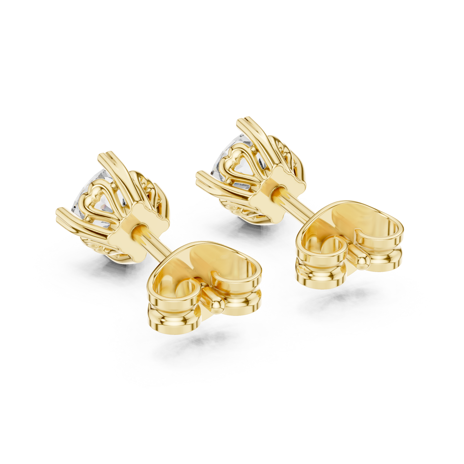  Gold Radiant Solitaire Elegance Stud Earrings Side View