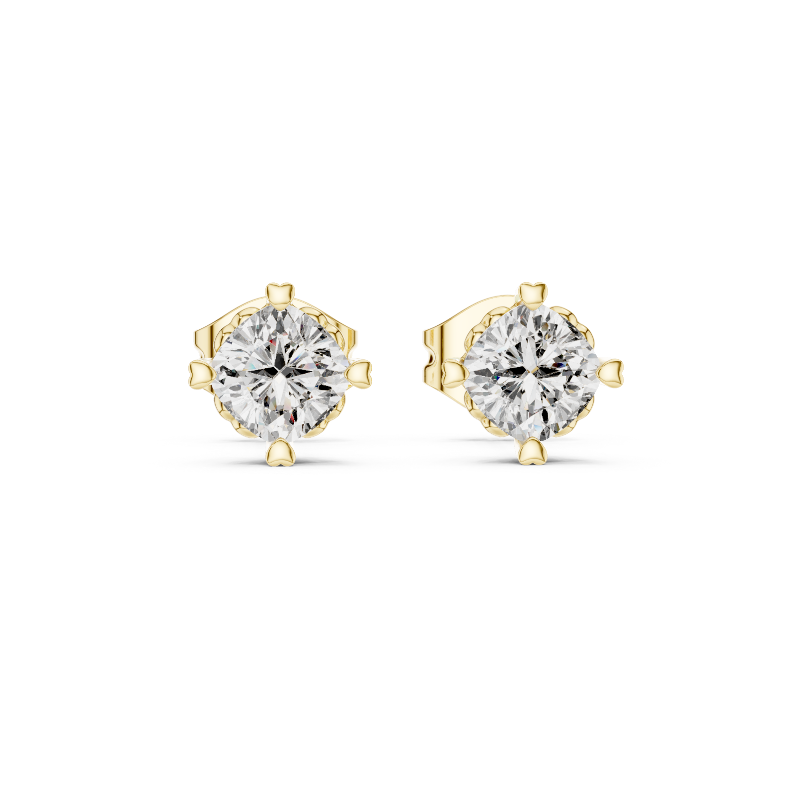  Gold Radiant Solitaire Elegance Stud Earrings Front View