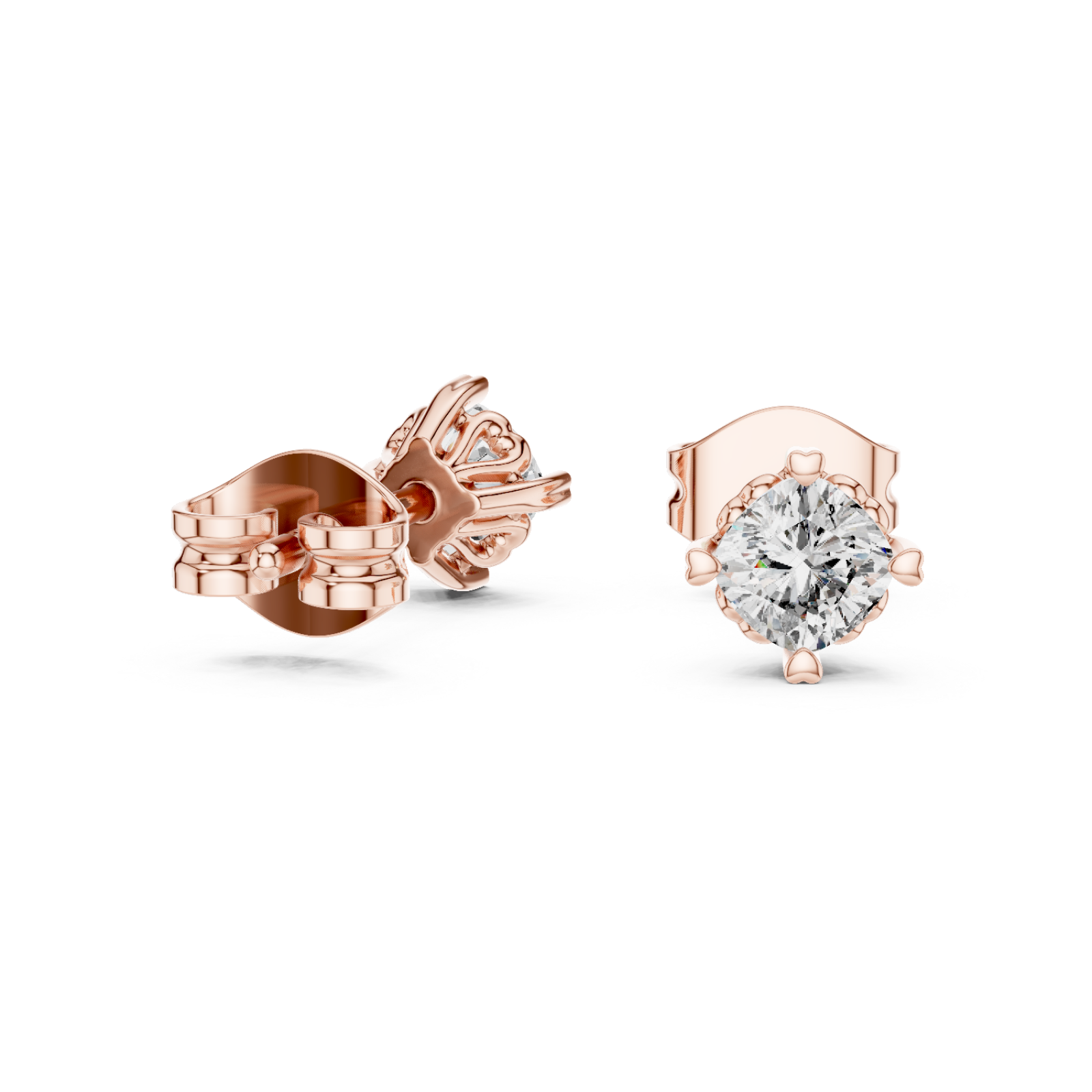 Rose Gold Radiant Solitude Stud Earrings Left View