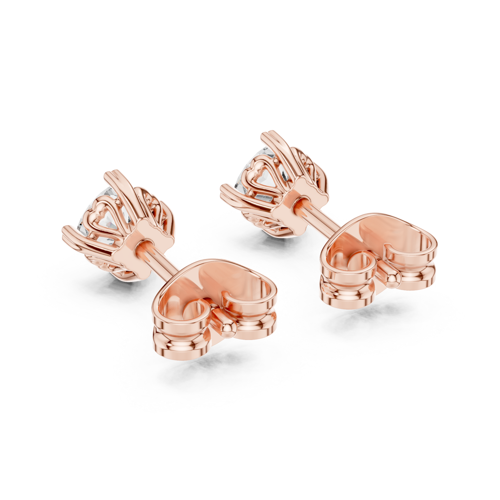 Rose Gold Radiant Solitude Stud Earrings Side View